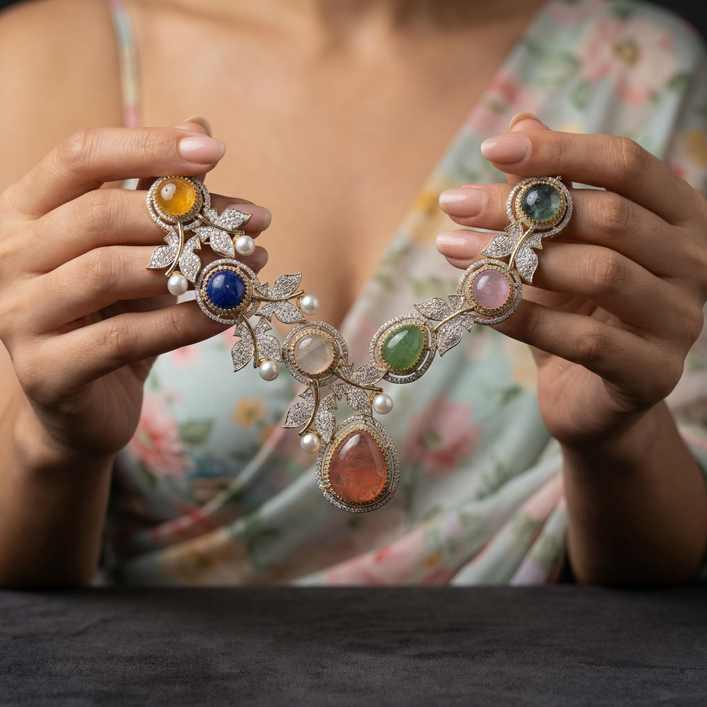 Clair de perle pastel necklace set – pastel gemstone detail by Ozel