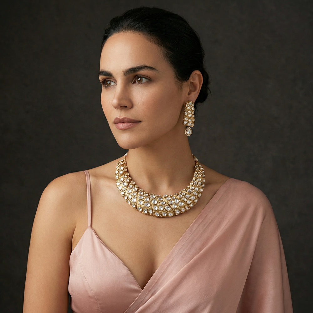 Orelys polki collar necklace – full collar necklace view by Ozel