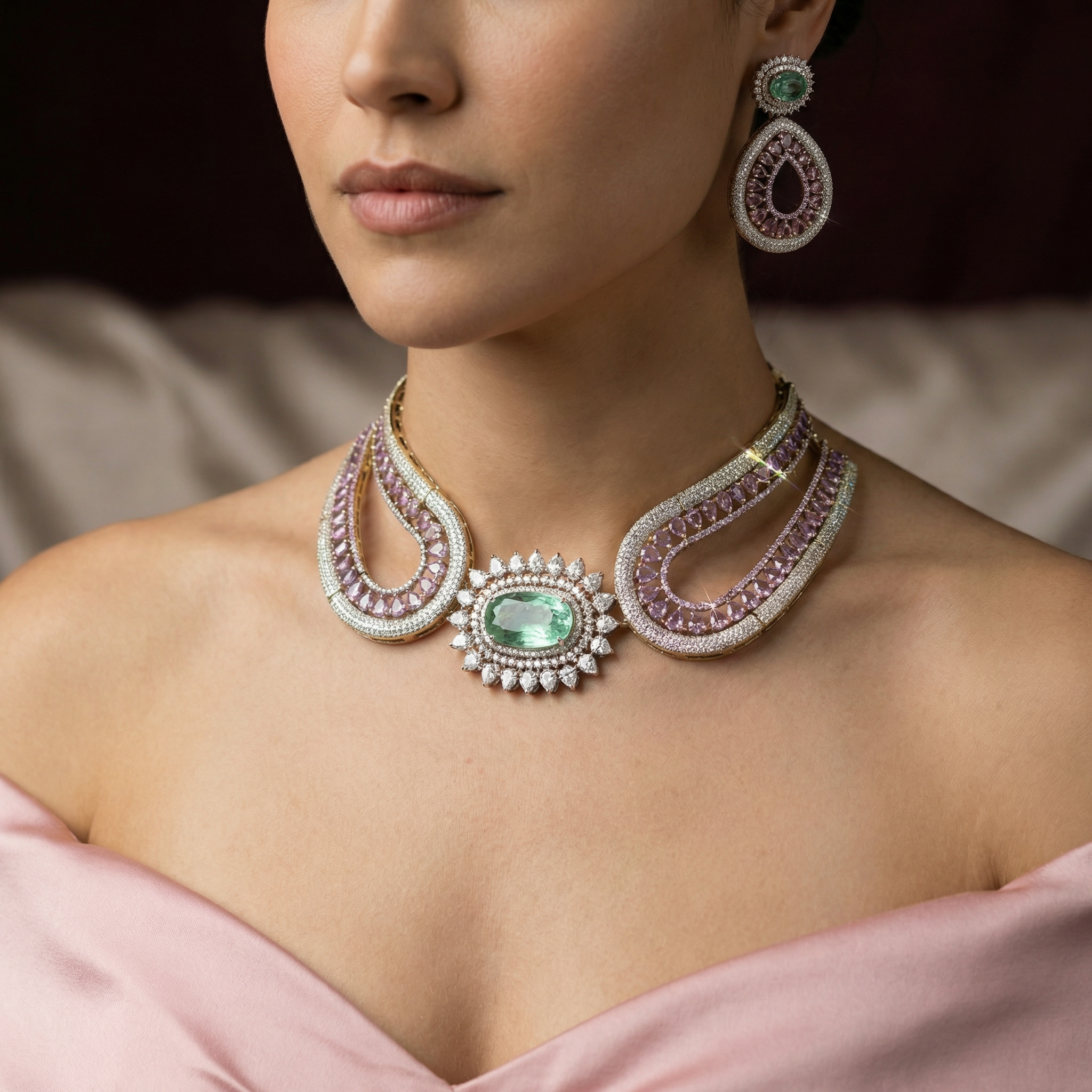 Voyla French Choker and Earrings Set - Pastel