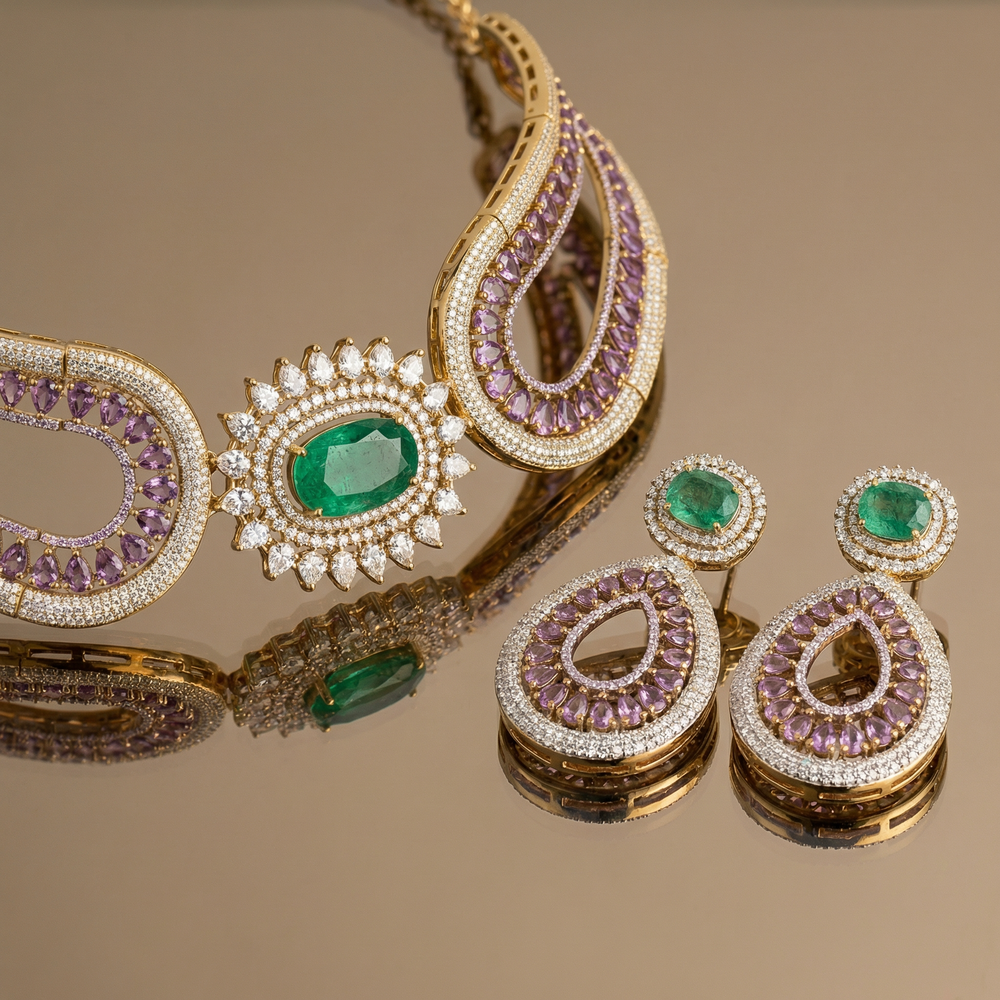 Voyla french choker and earrings set pastel – worn on neck by Ozel