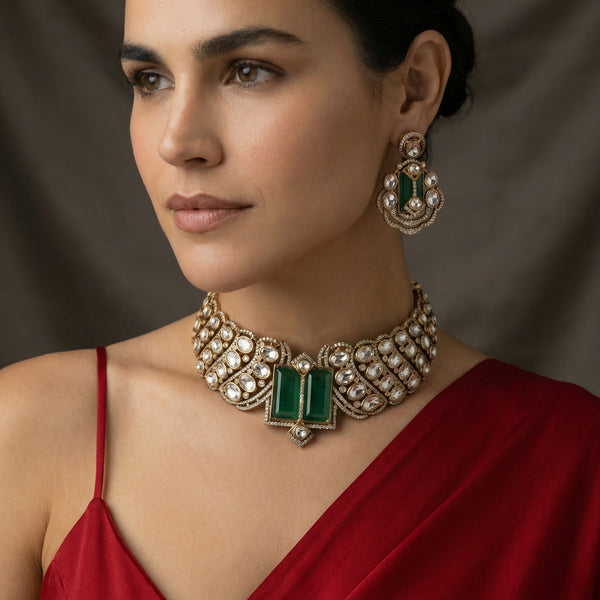 Double Emerald Choker Necklace Set