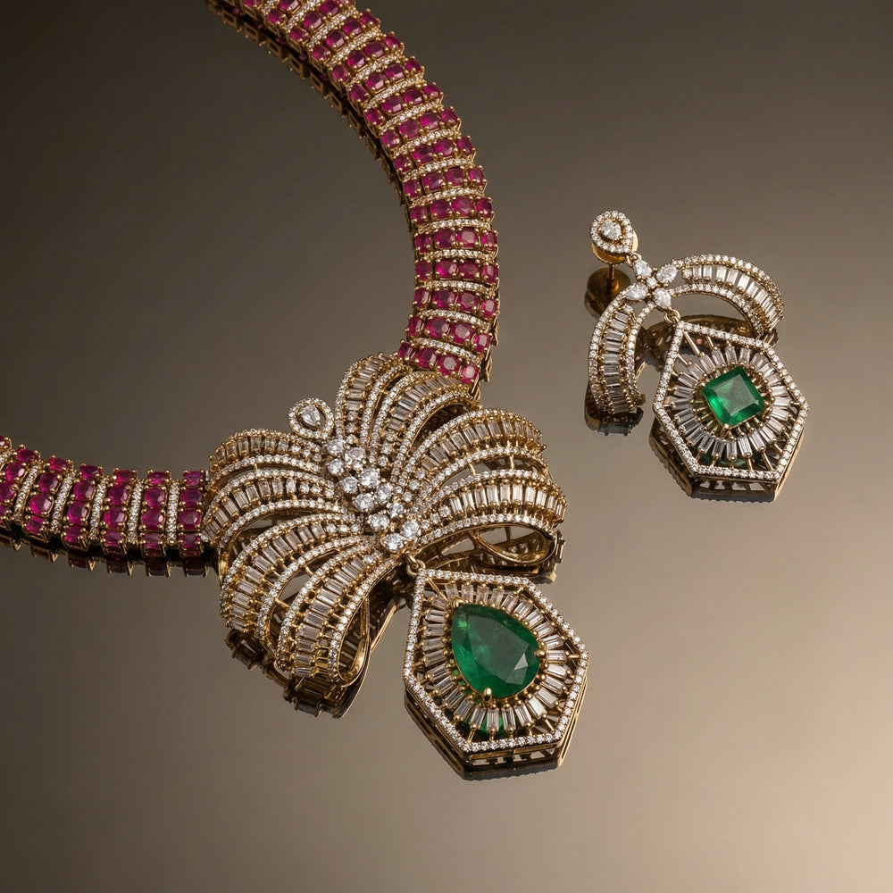 Emerald empress ruby collar set – full set with earrings by Ozel