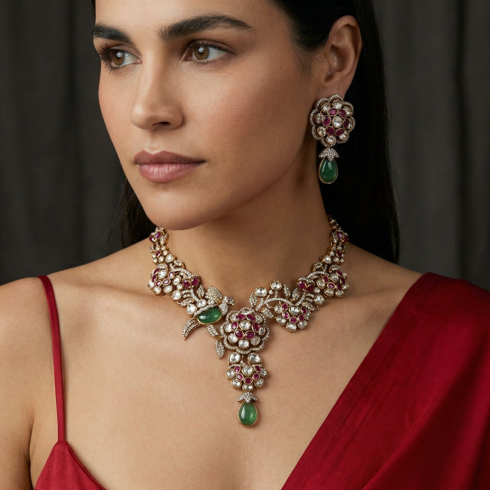 Velmora designer necklace set – worn on neck by Ozel