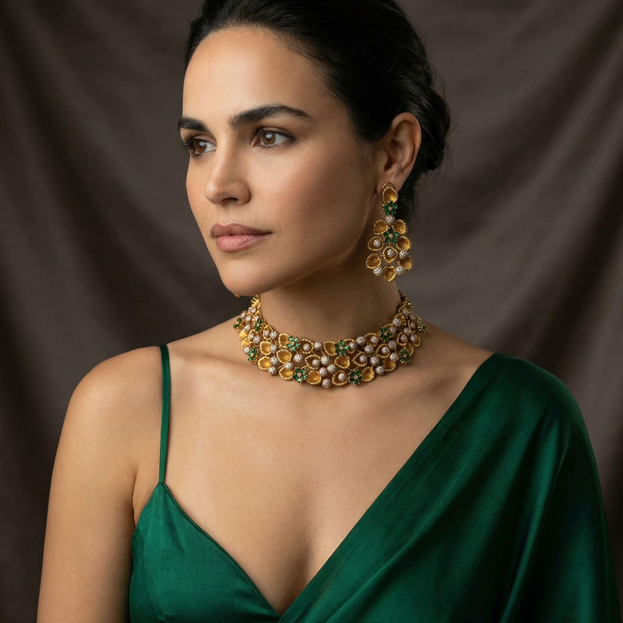 Florea Choker Necklace Set - Emerald