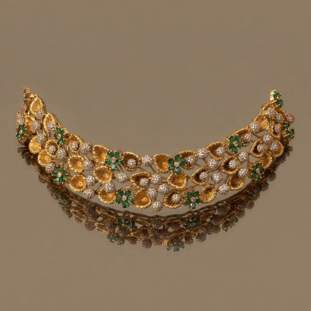 Florea emerald choker necklace set – handcrafted floral emerald choker by Ozel