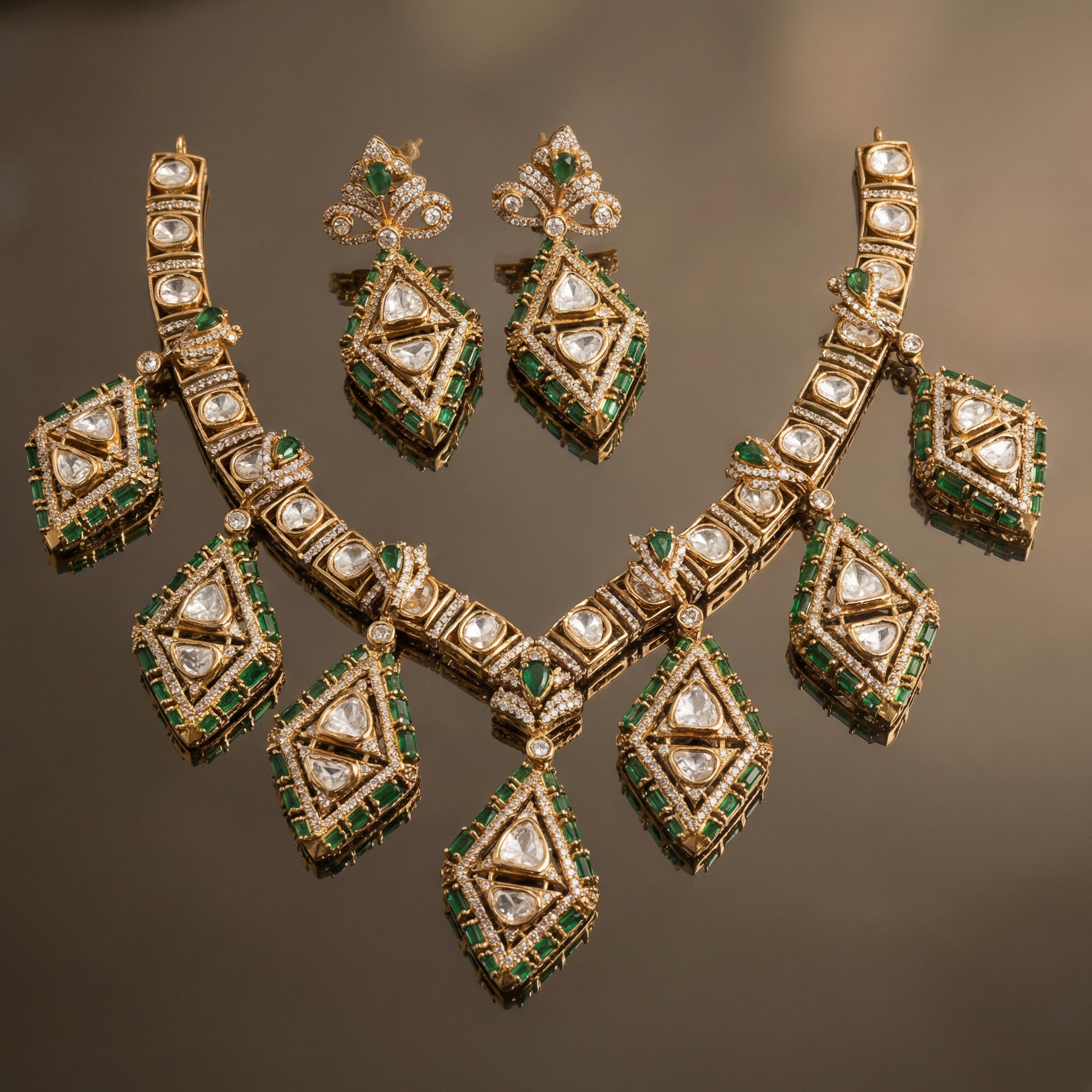 Moira Geometric Emerald Necklace Set