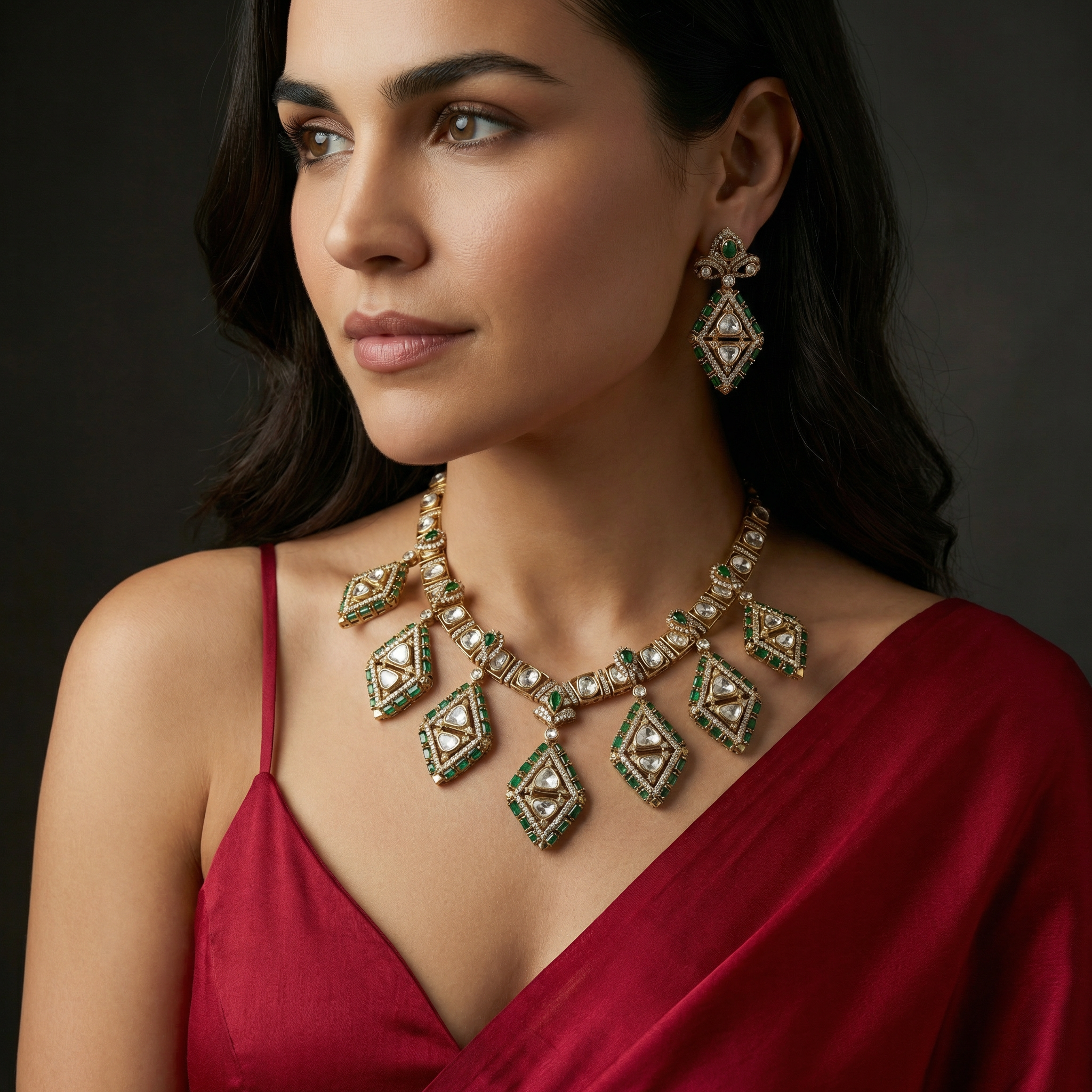 Moira Geometric Emerald Necklace Set