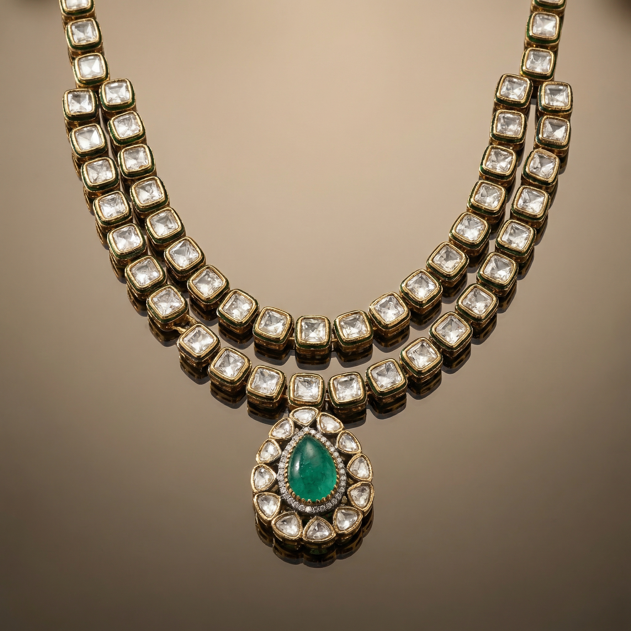 Panna Double Layer Meenakari Kundan Necklace Set