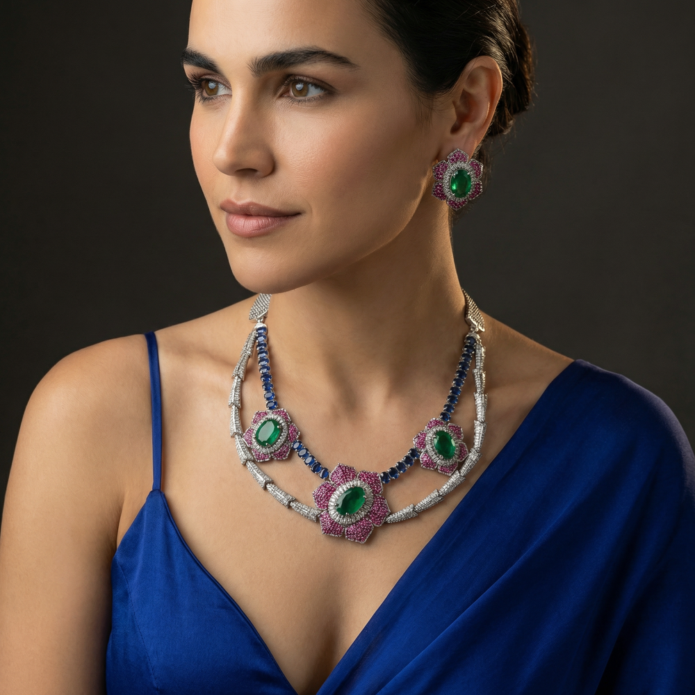 Sora designer necklace set – handcrafted Indian designer necklace by Ozel