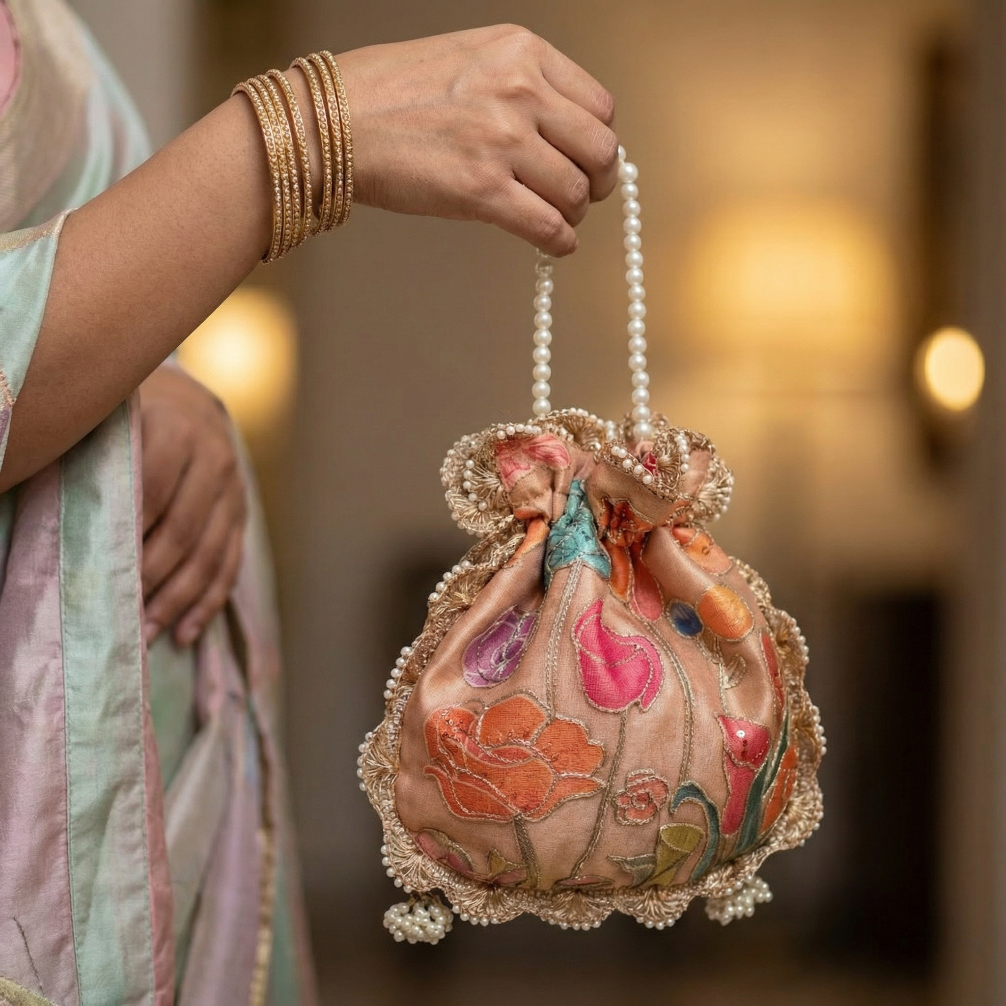 Sepia Bloom Potli Bag