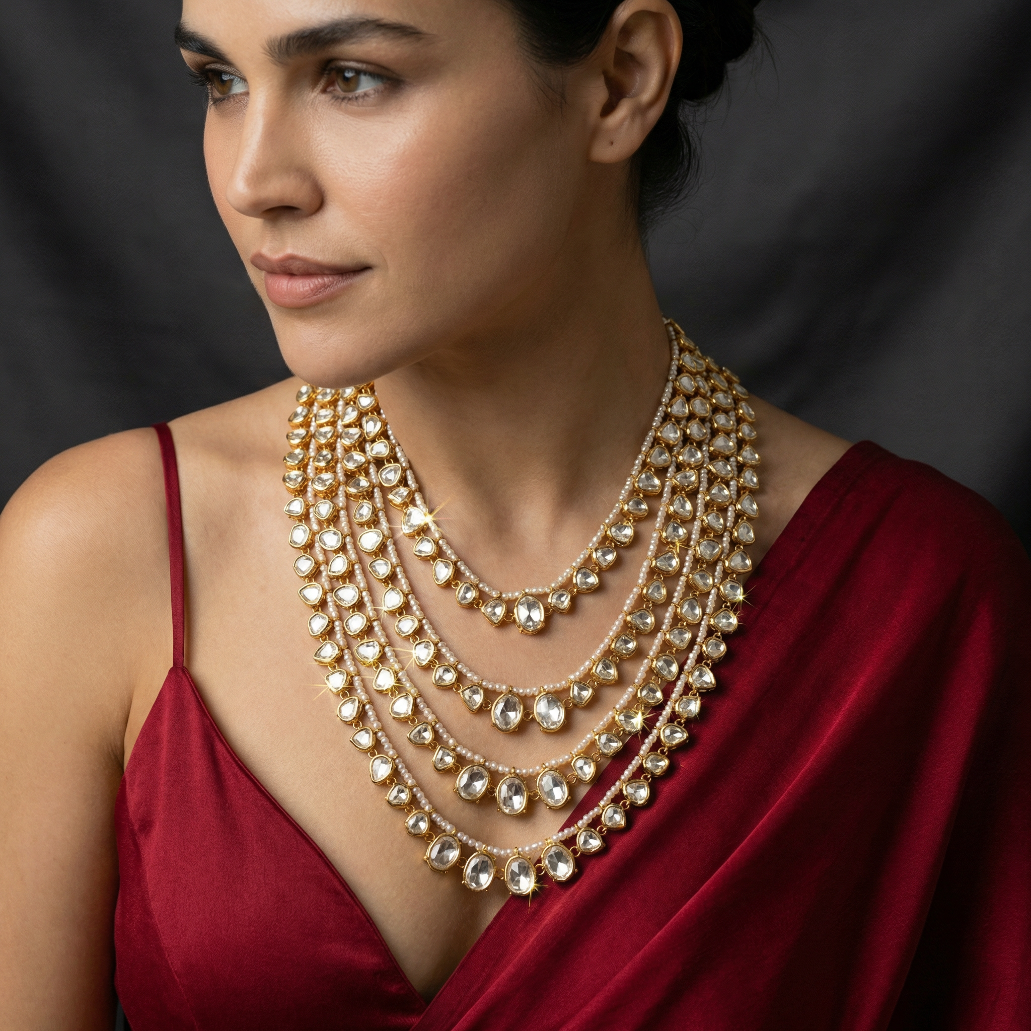 Modern Maharani Kundan Polki Four Layered Haar