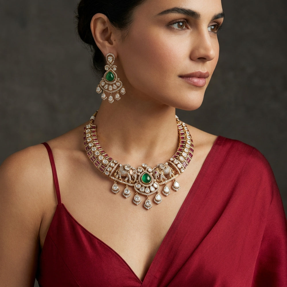 Ellora Necklace Set with heritage-inspired design and handcrafted goldwork by Ozel