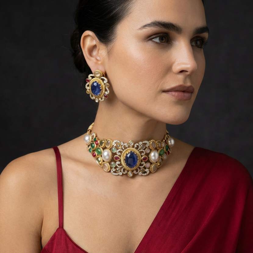 Neelam Navratna Kundan Choker Set