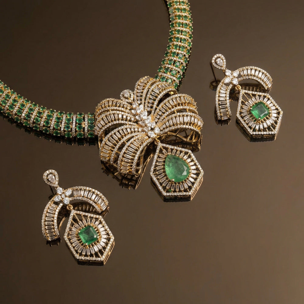 Emerald empress mint collar set – worn on neck by Ozel
