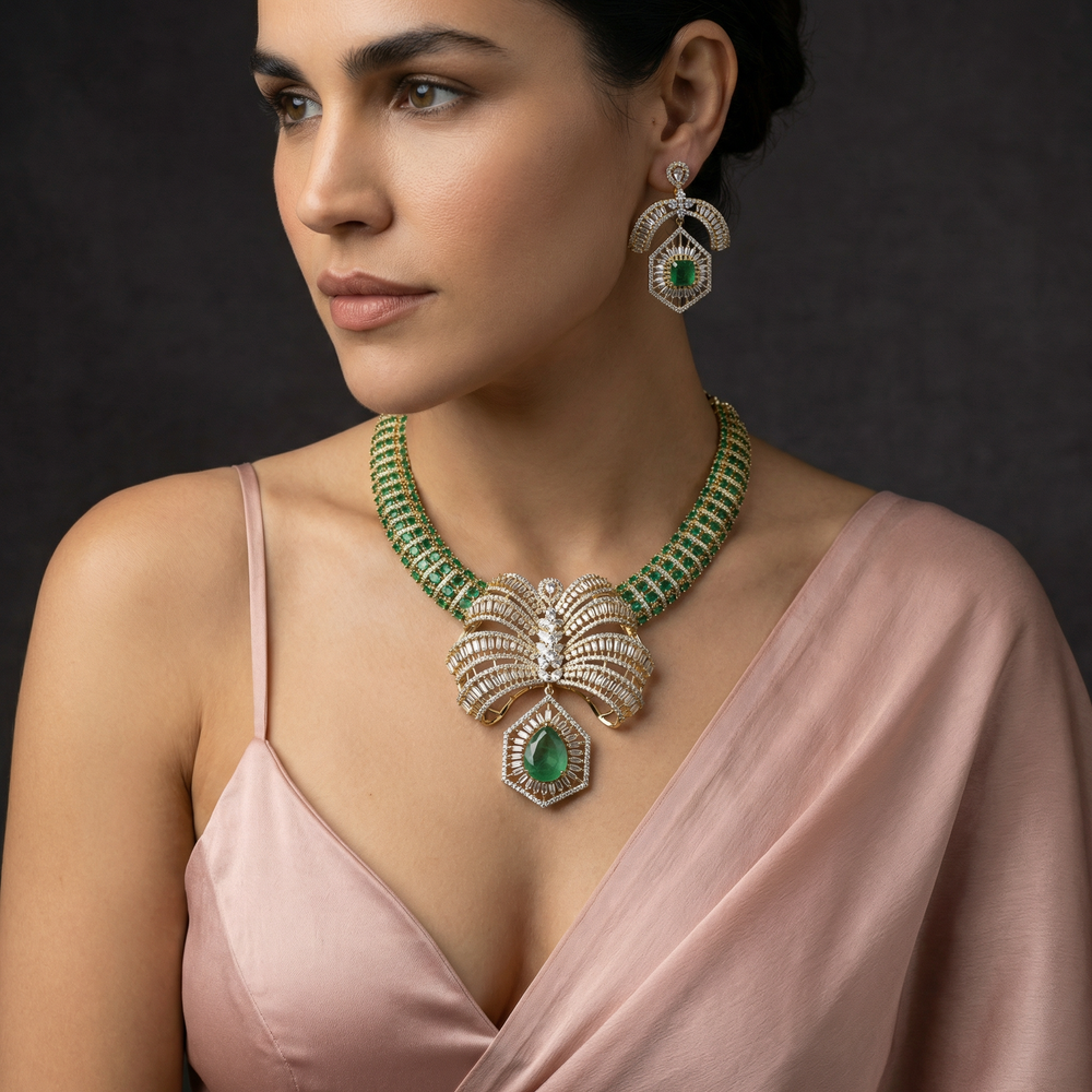 Emerald empress mint collar set – emerald stone detail by Ozel