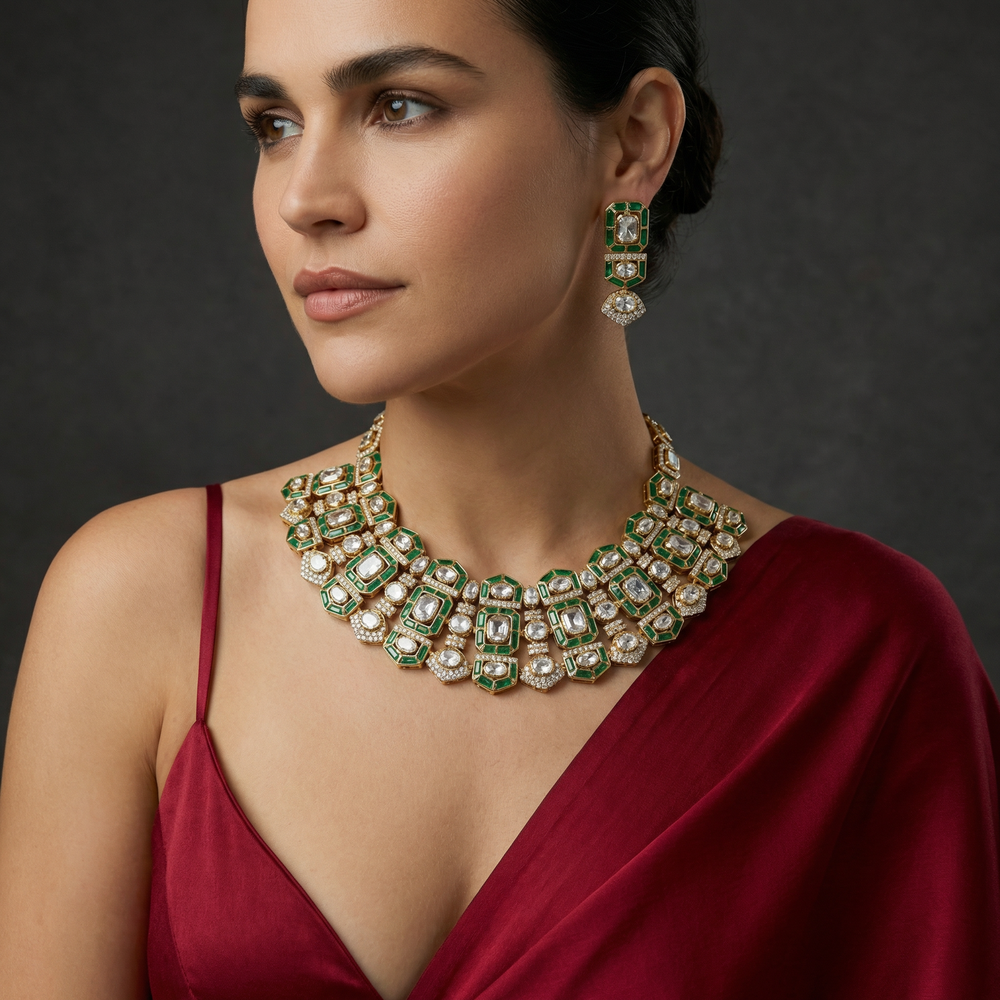 Penwood emerald necklace set – handcrafted Indian emerald necklace by Ozel