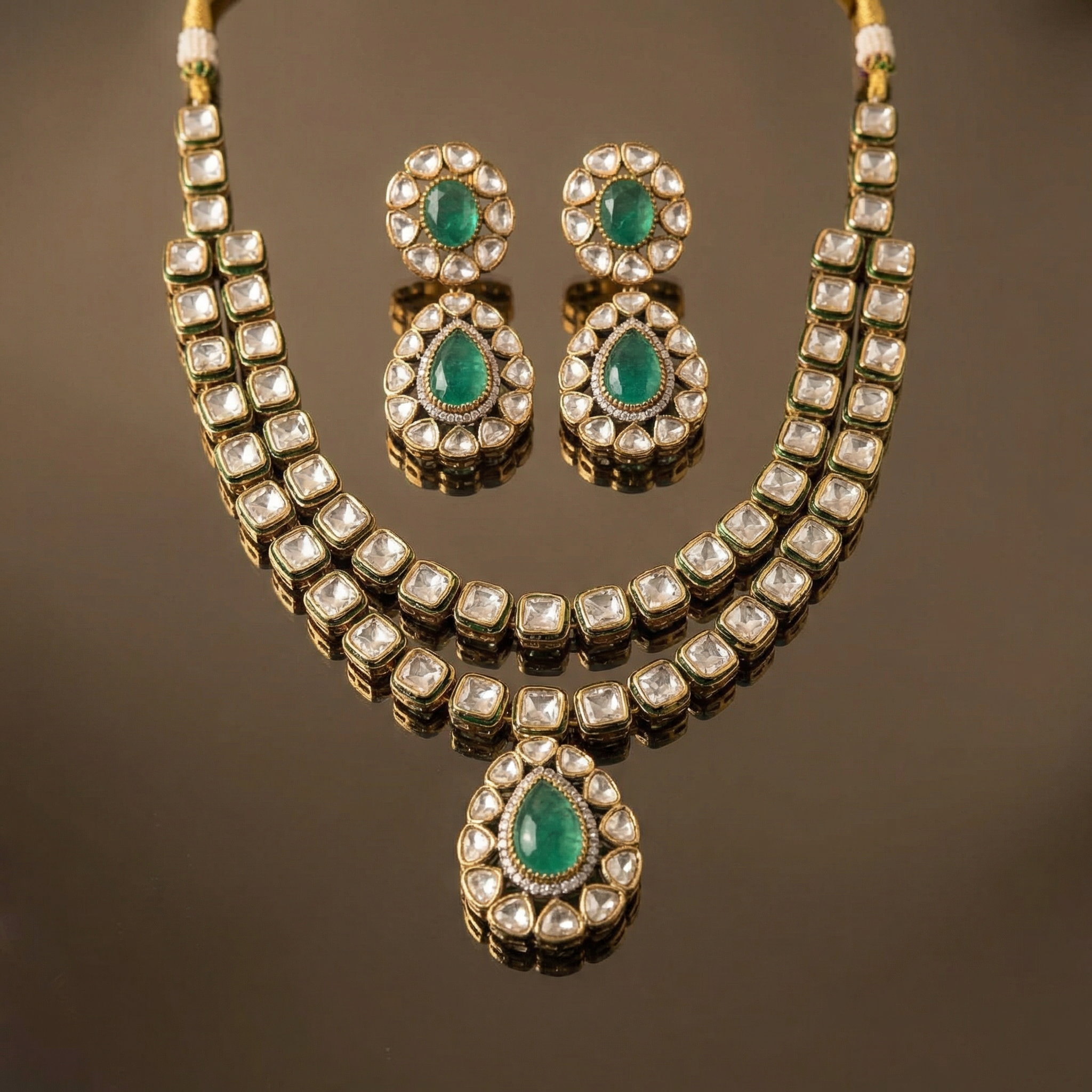 Panna Double Layer Meenakari Kundan Necklace Set