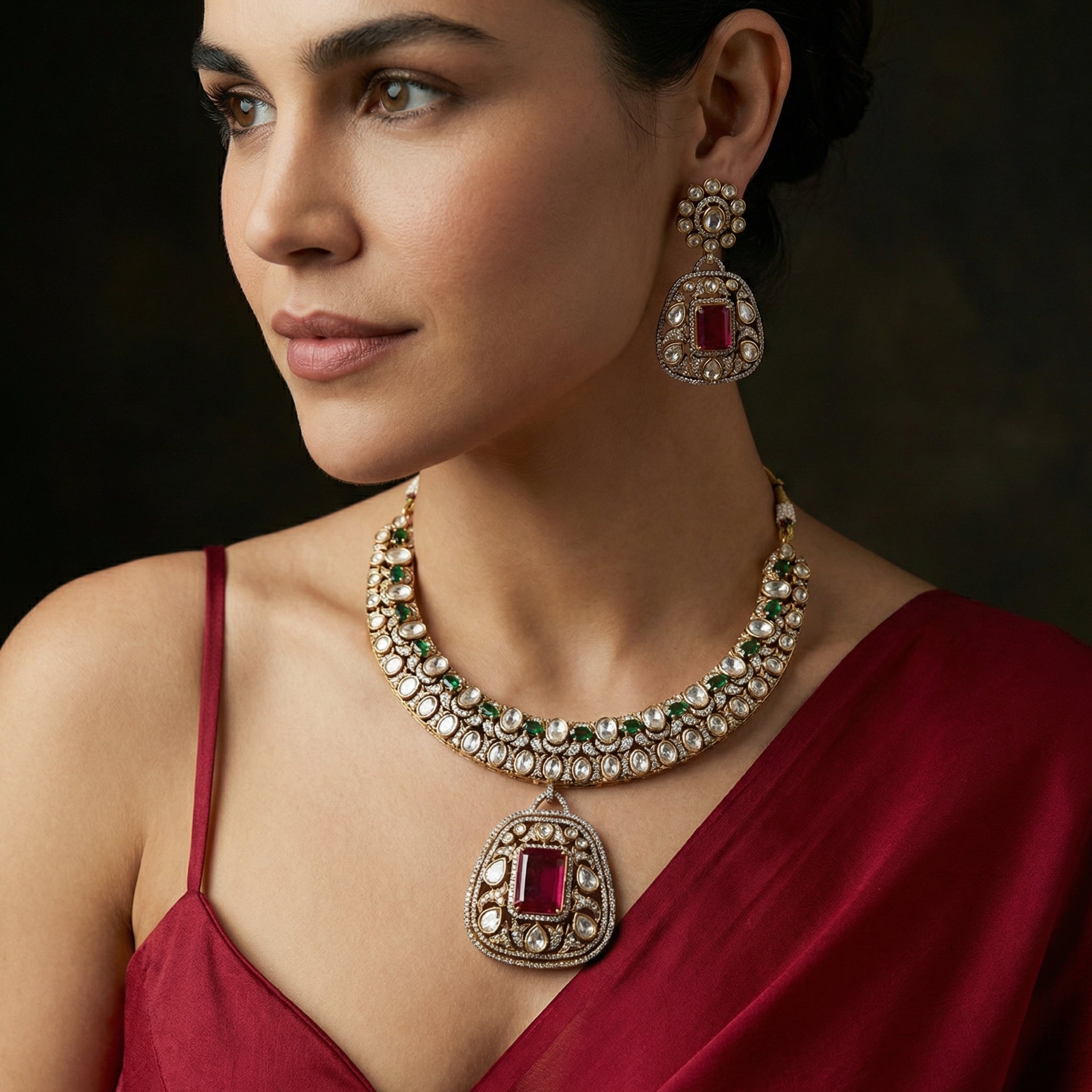 Aura Ruby Medallion Necklace Set