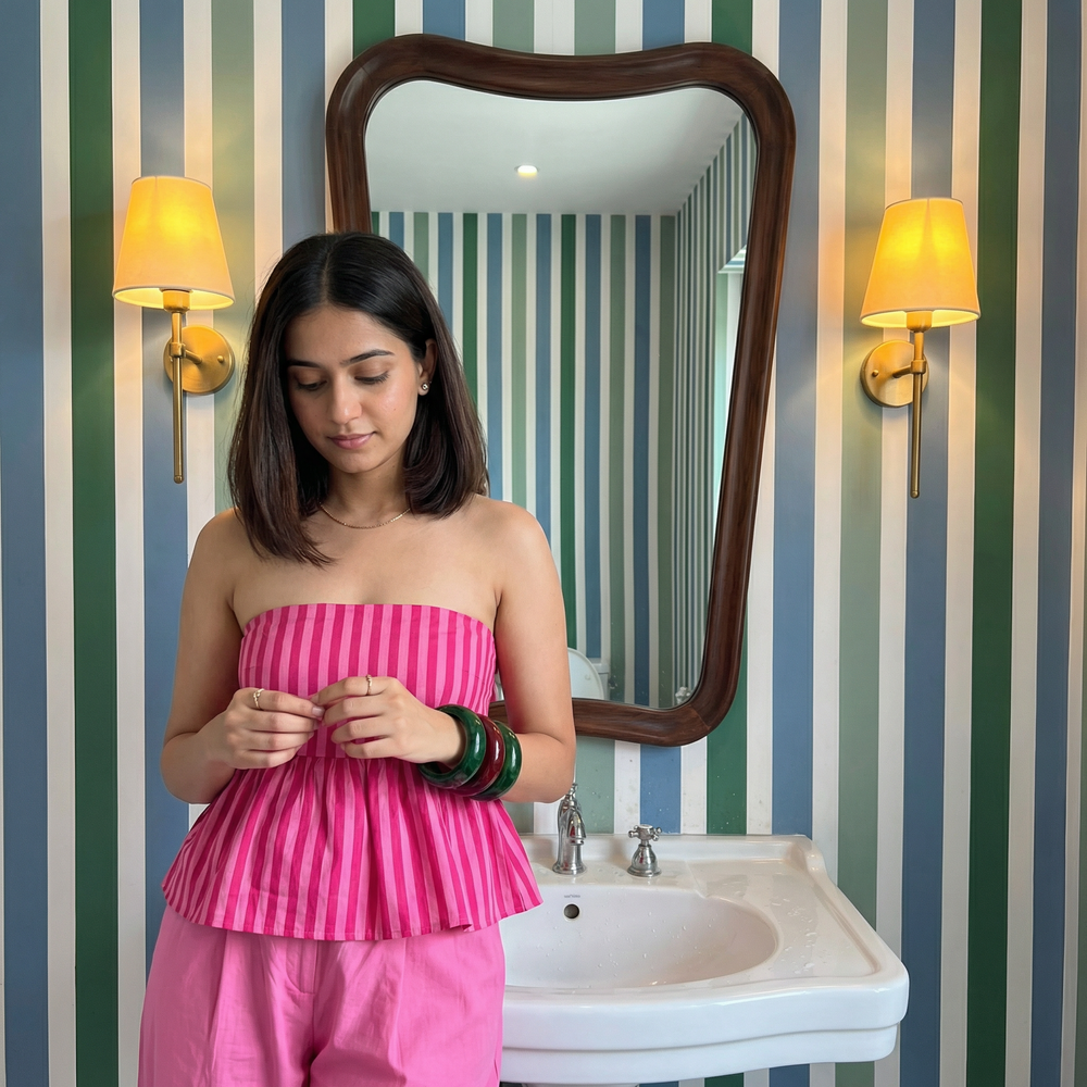 Blush Stripes Cotton Co-Ord Set – handcrafted Indian co-ord set by Ozel