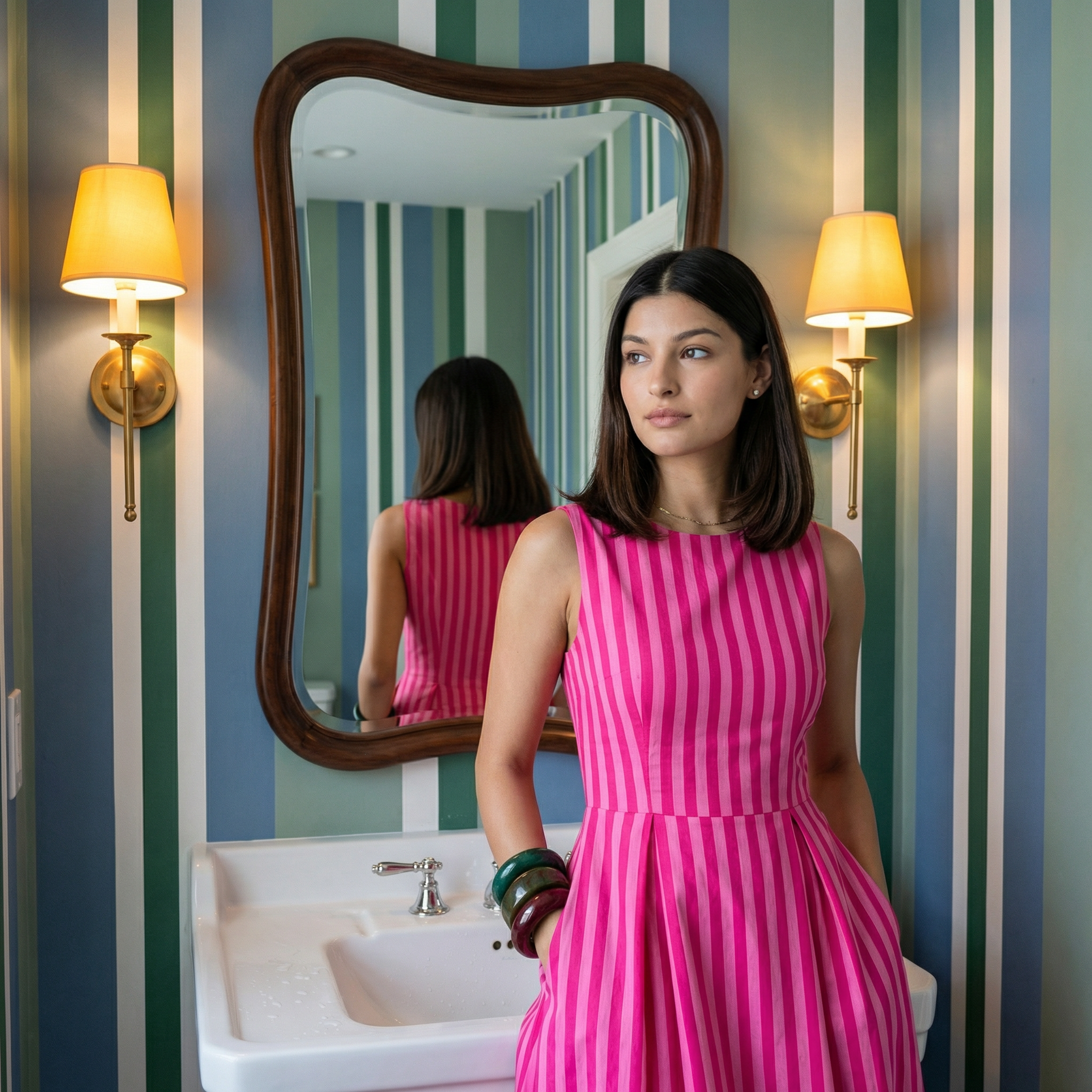 Pink Palazzo Stripe Midi Dress