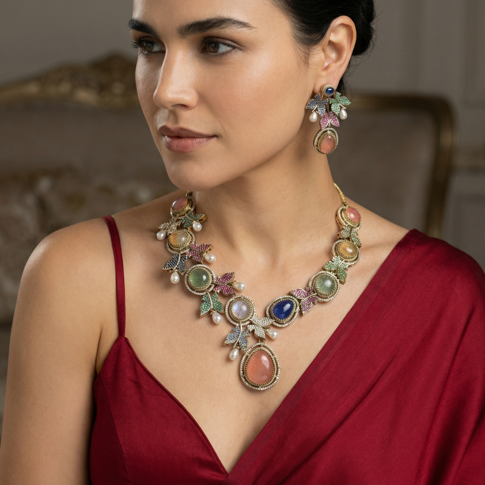 Petra botanica necklace set – handcrafted botanical-inspired Indian necklace by Ozel