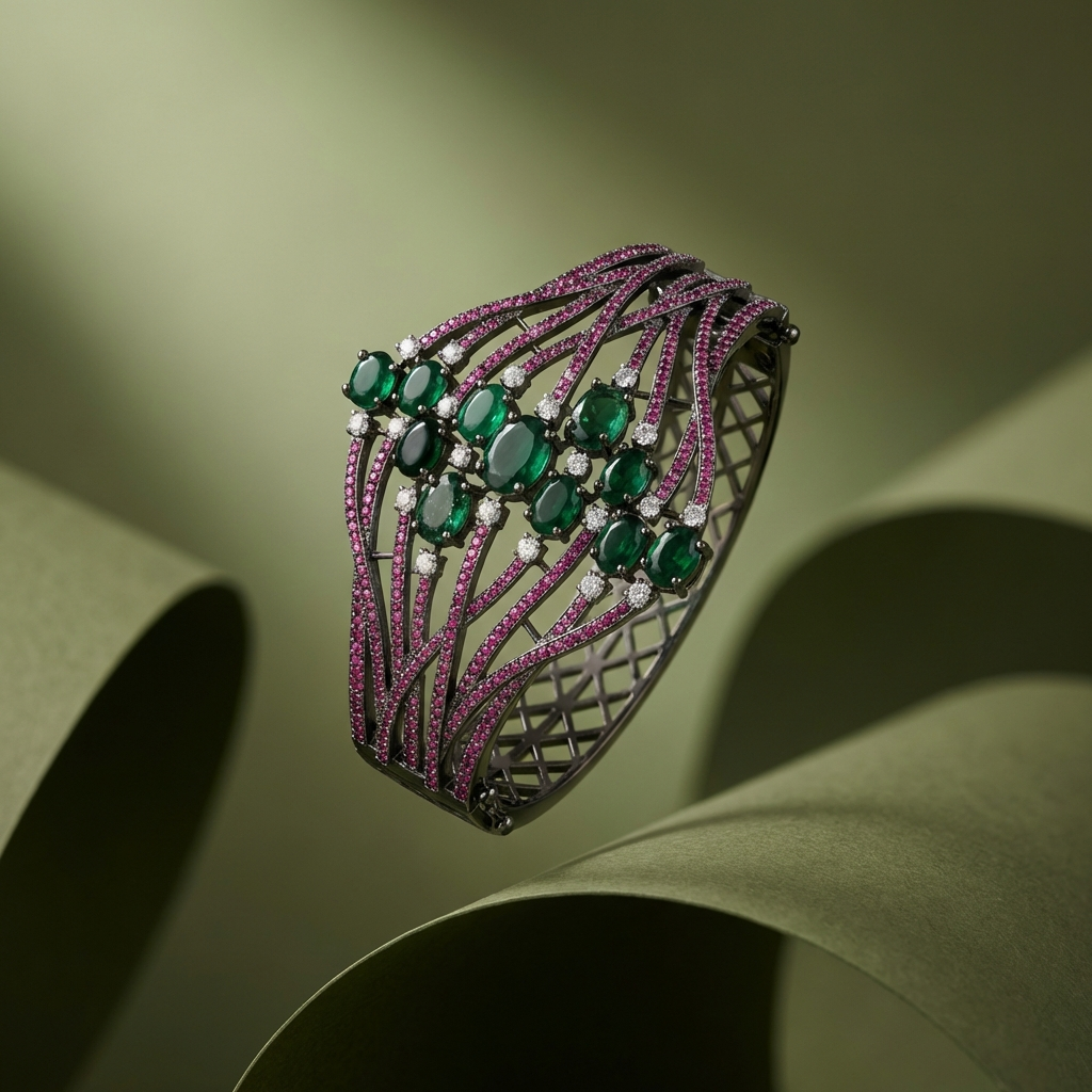 Aria Curved Bracelet Cuff - Pink and Green