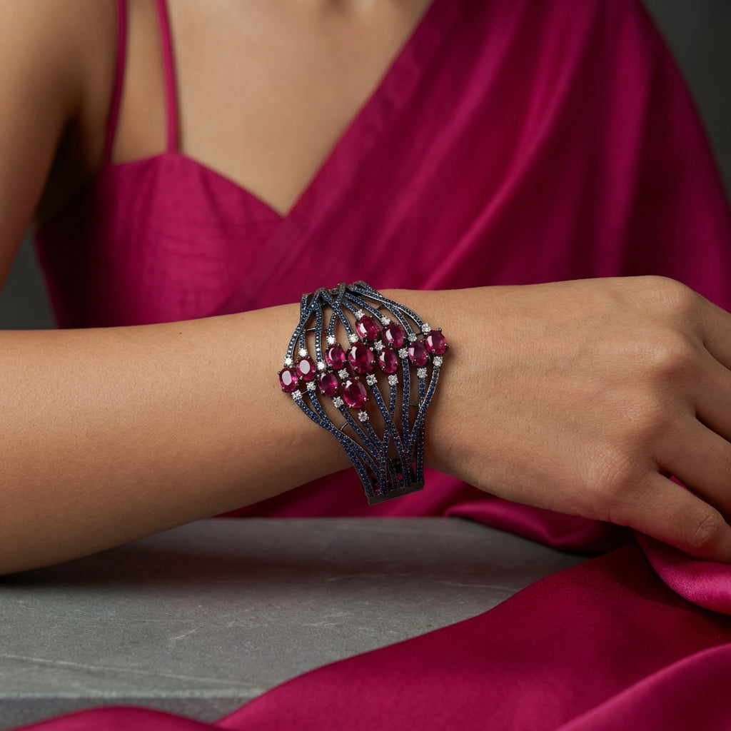 Aria Curved Bracelet Cuff - Blue and Red