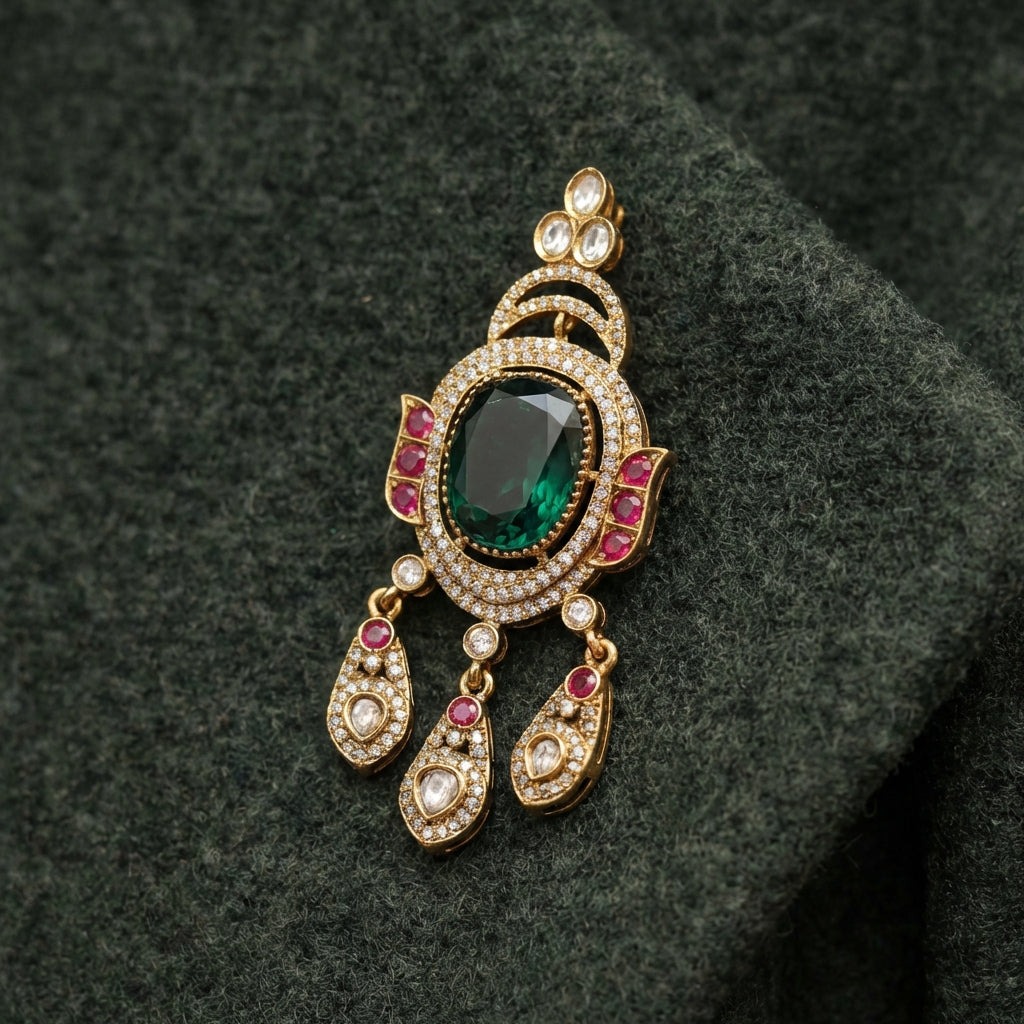 Meher Emerald Charm Brooch