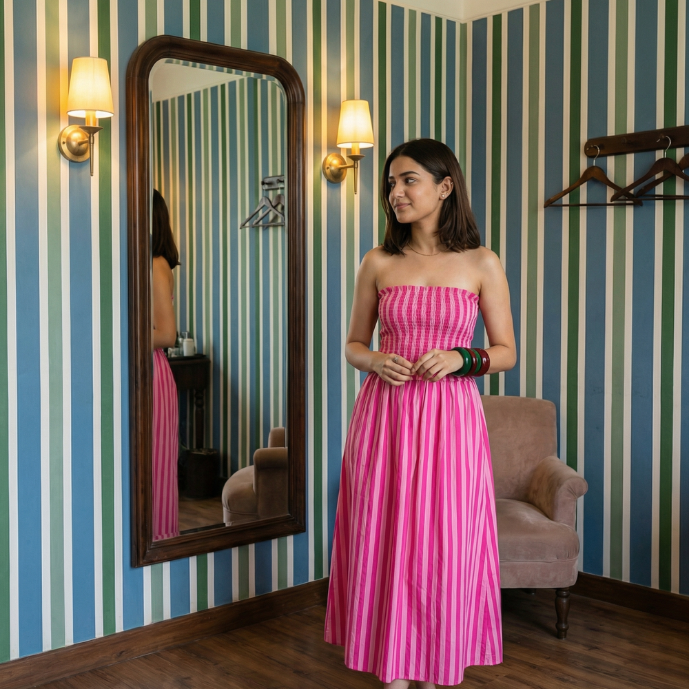 Rosé Riviera Strapless Summer Dress – handcrafted Indian summer dress by Ozel