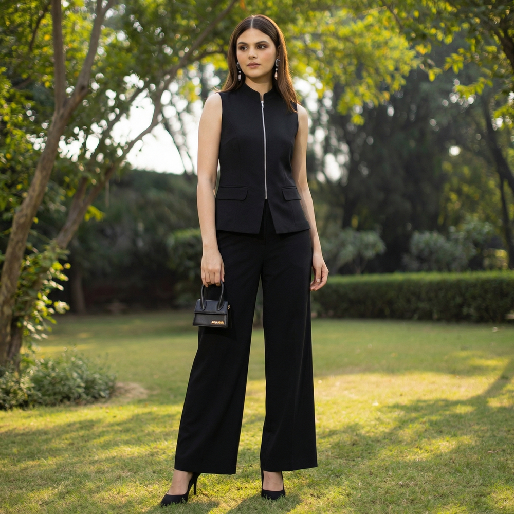 The Luxe pantsuit styled with heels — Ozel
