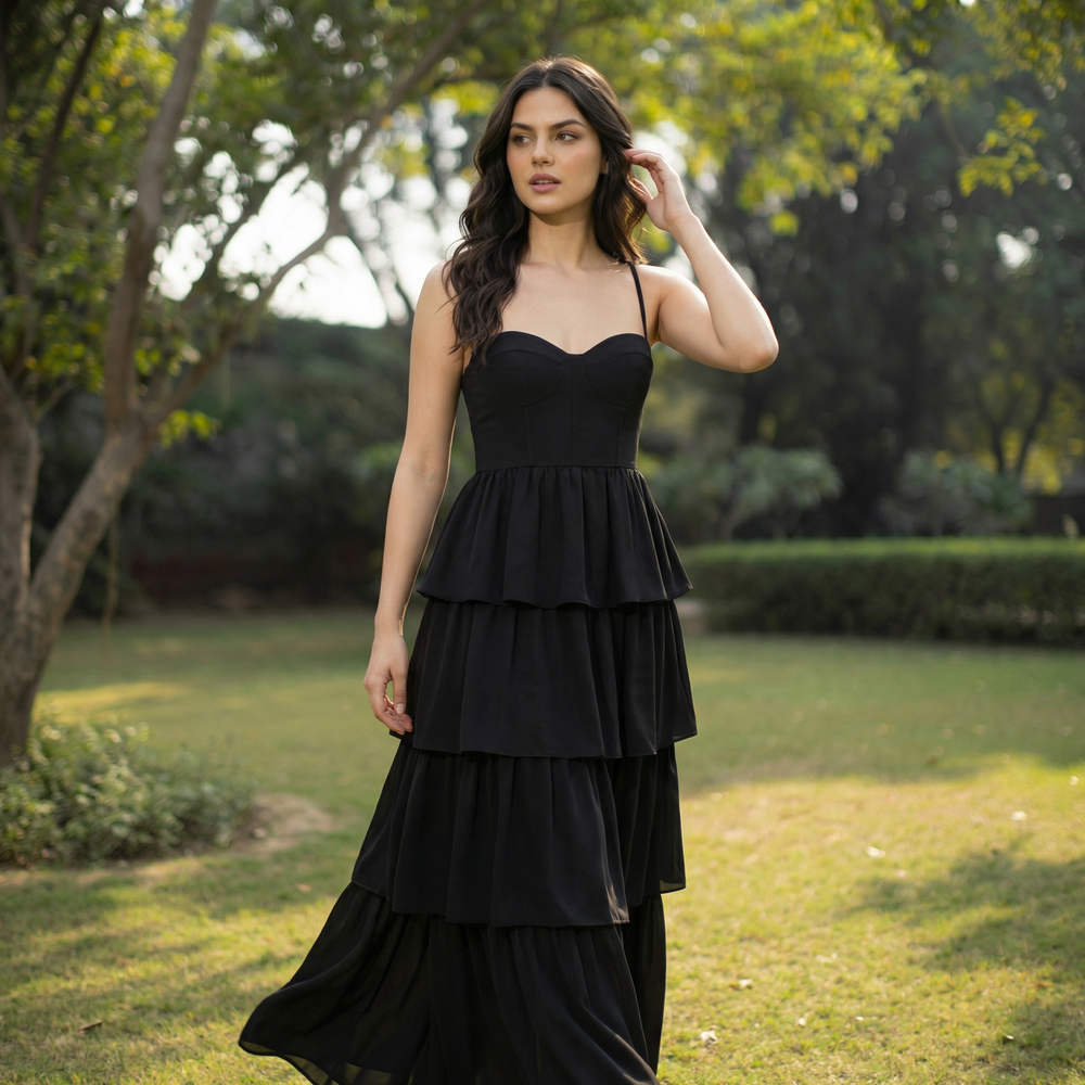 Black corset layered dress – full styled look by Ozel