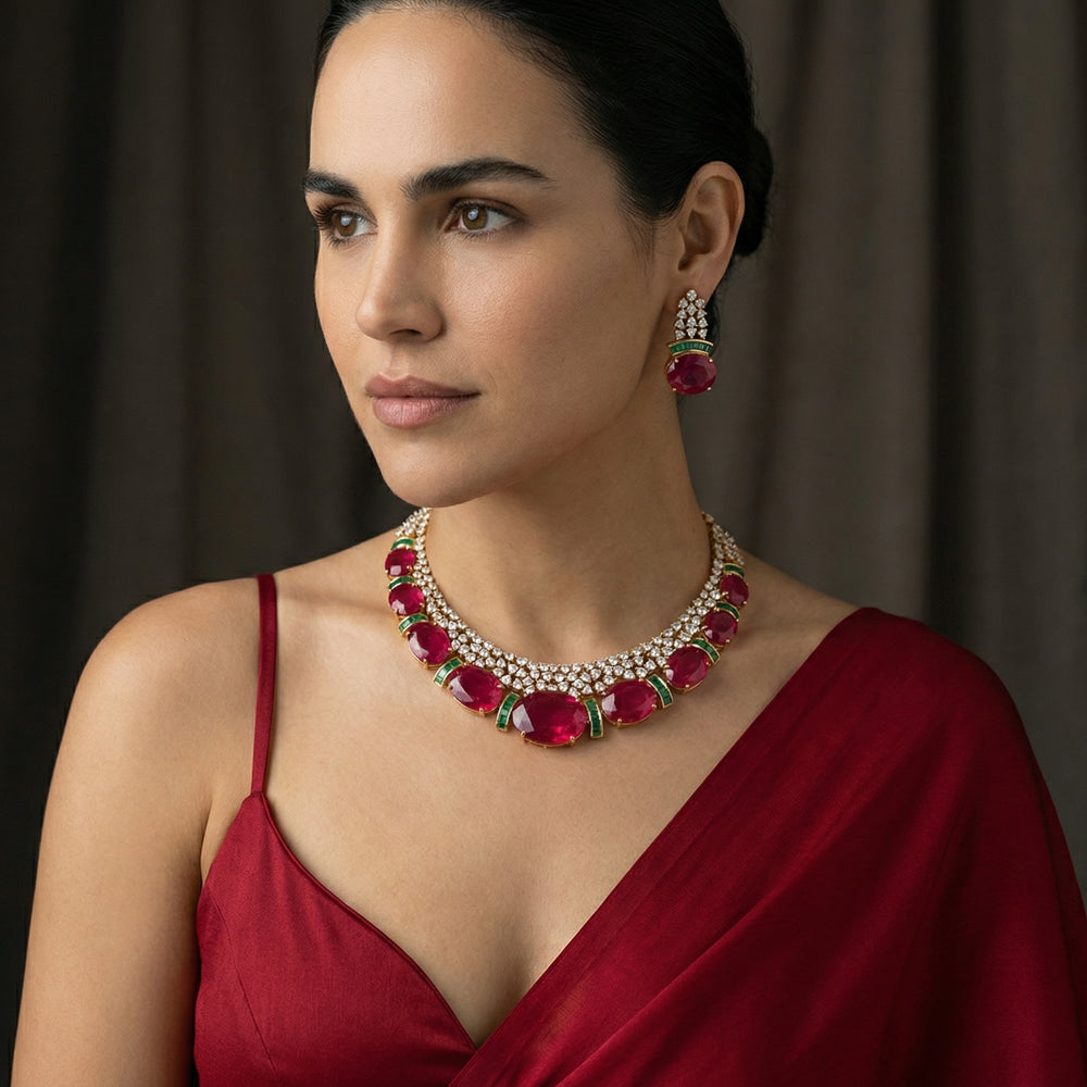 Rajkumari Ruby & Emerald Heirloom Set – artisan Indian bridal set by Ozel
