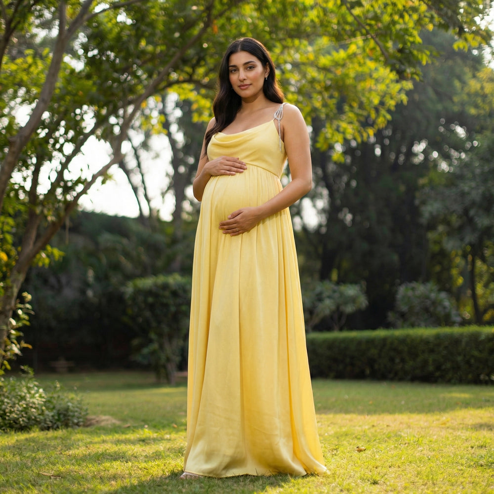 Butter sorbet maternity gown – soft drape silhouette by Ozel