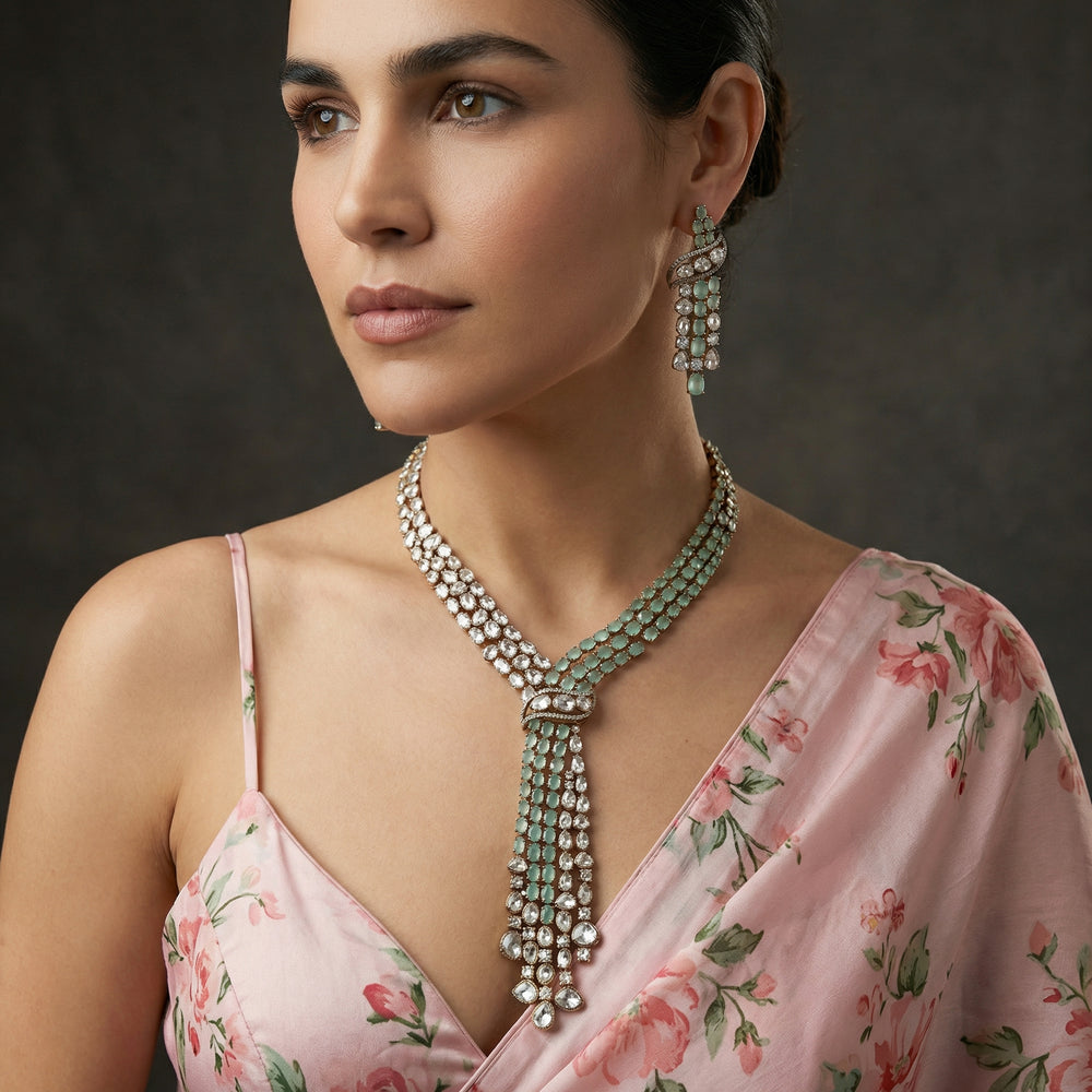 Iyla Mint Cascade Necklace Set – handcrafted mint cascade necklace by Ozel