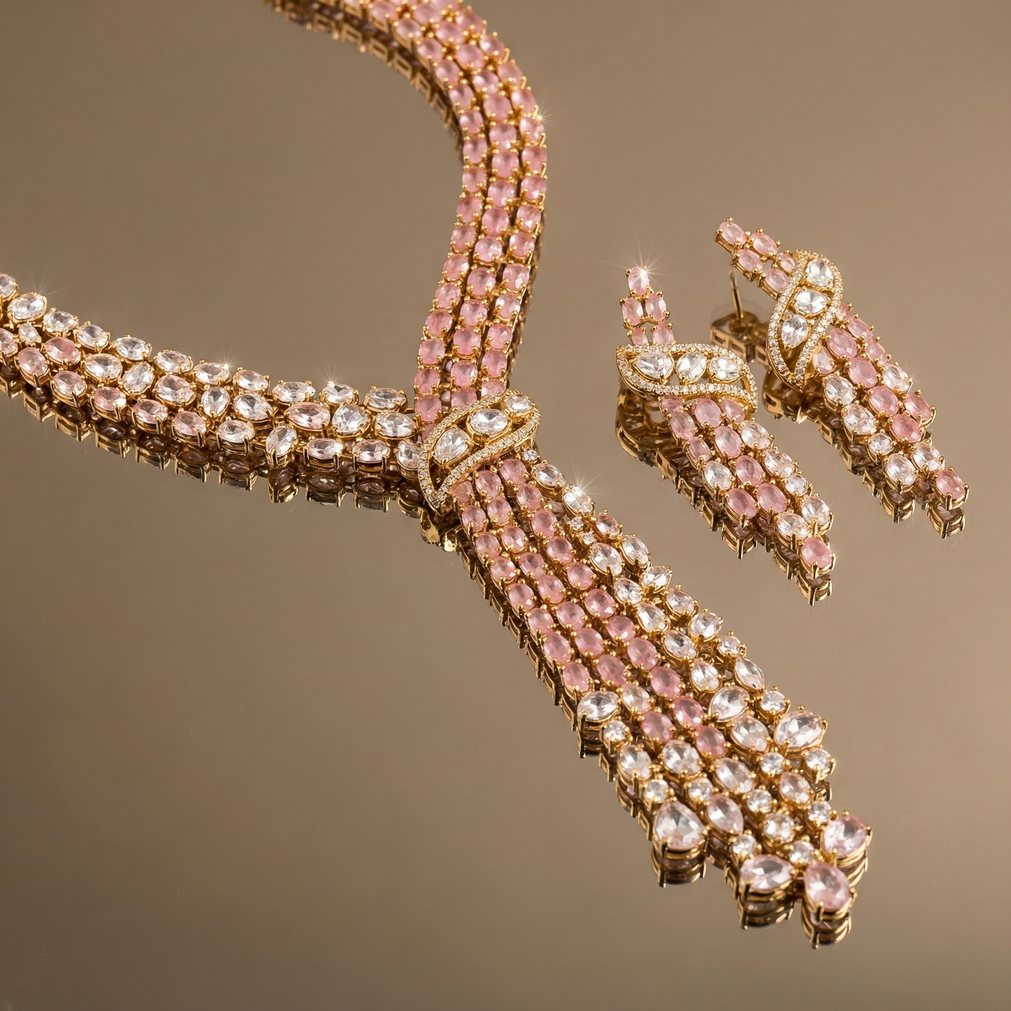 Iyla Pink Cascade Necklace Set