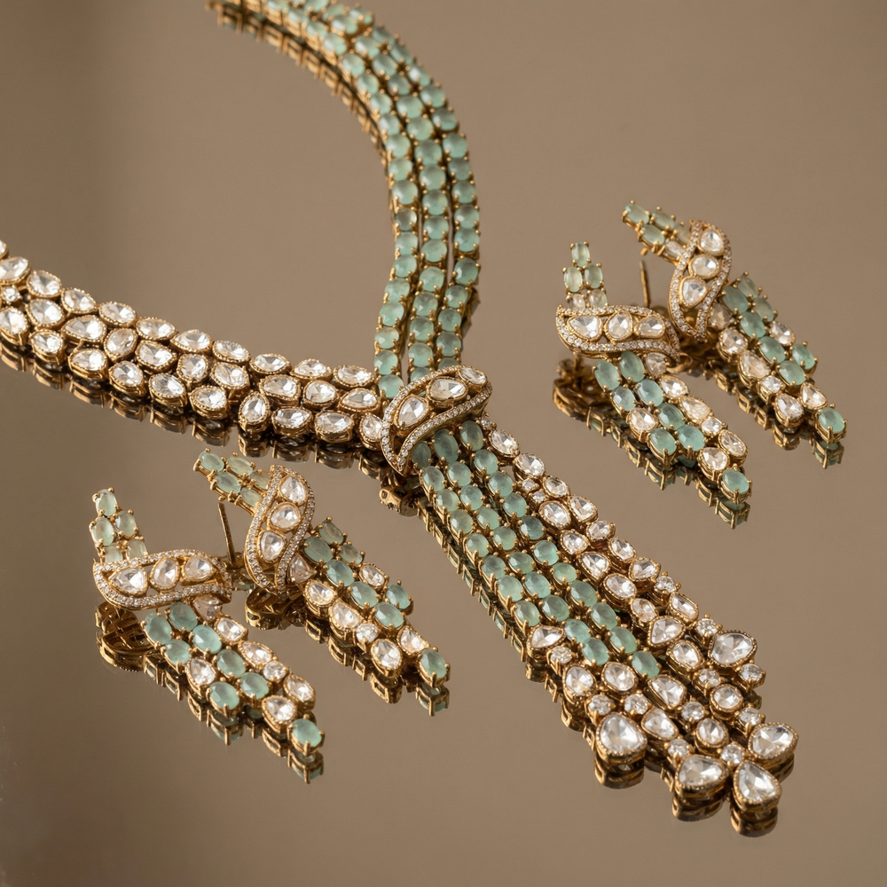Iyla Mint Cascade Necklace Set – artisan Indian jewelry by Ozel