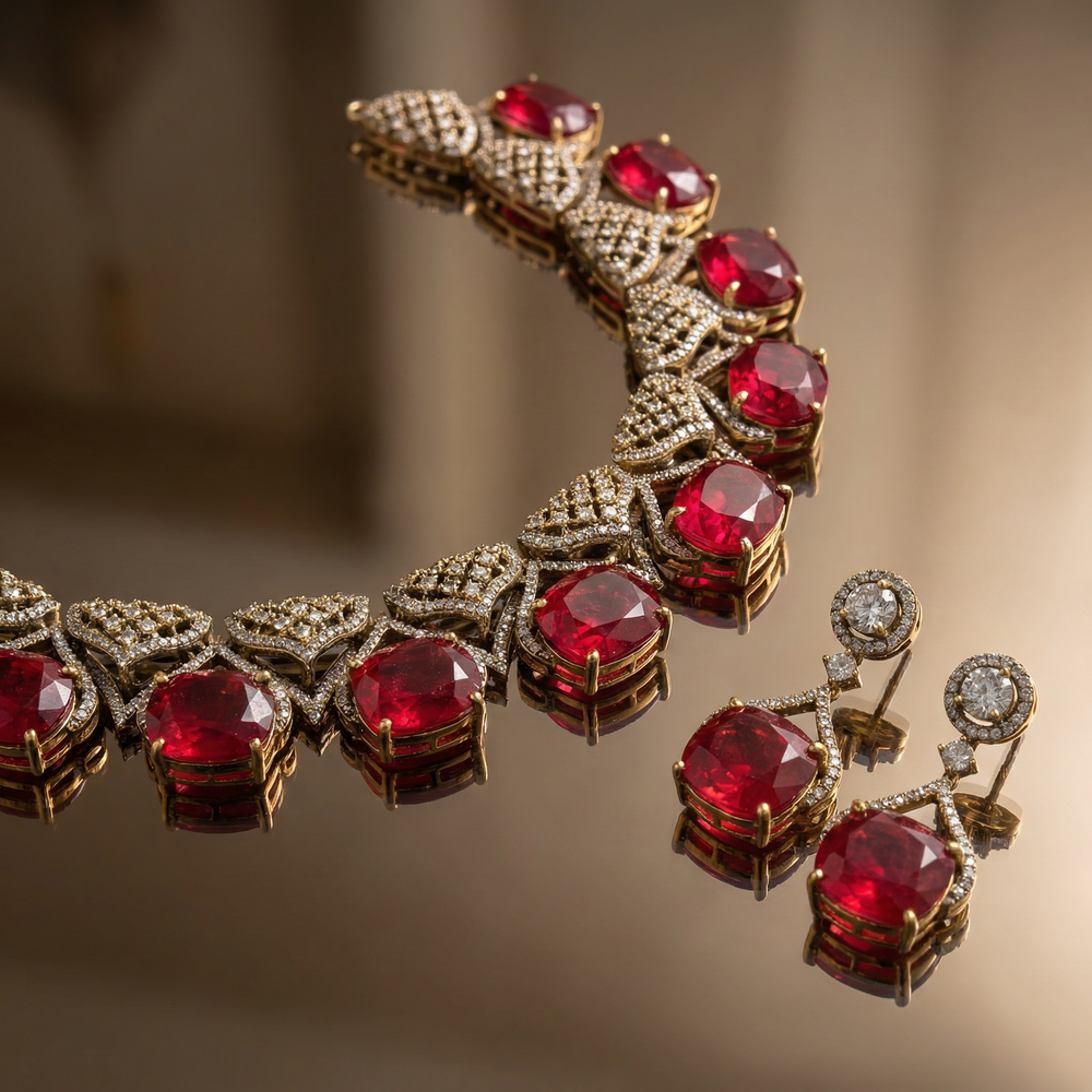 Ruby Grid Necklace Set – artisan Indian jewelry by Ozel