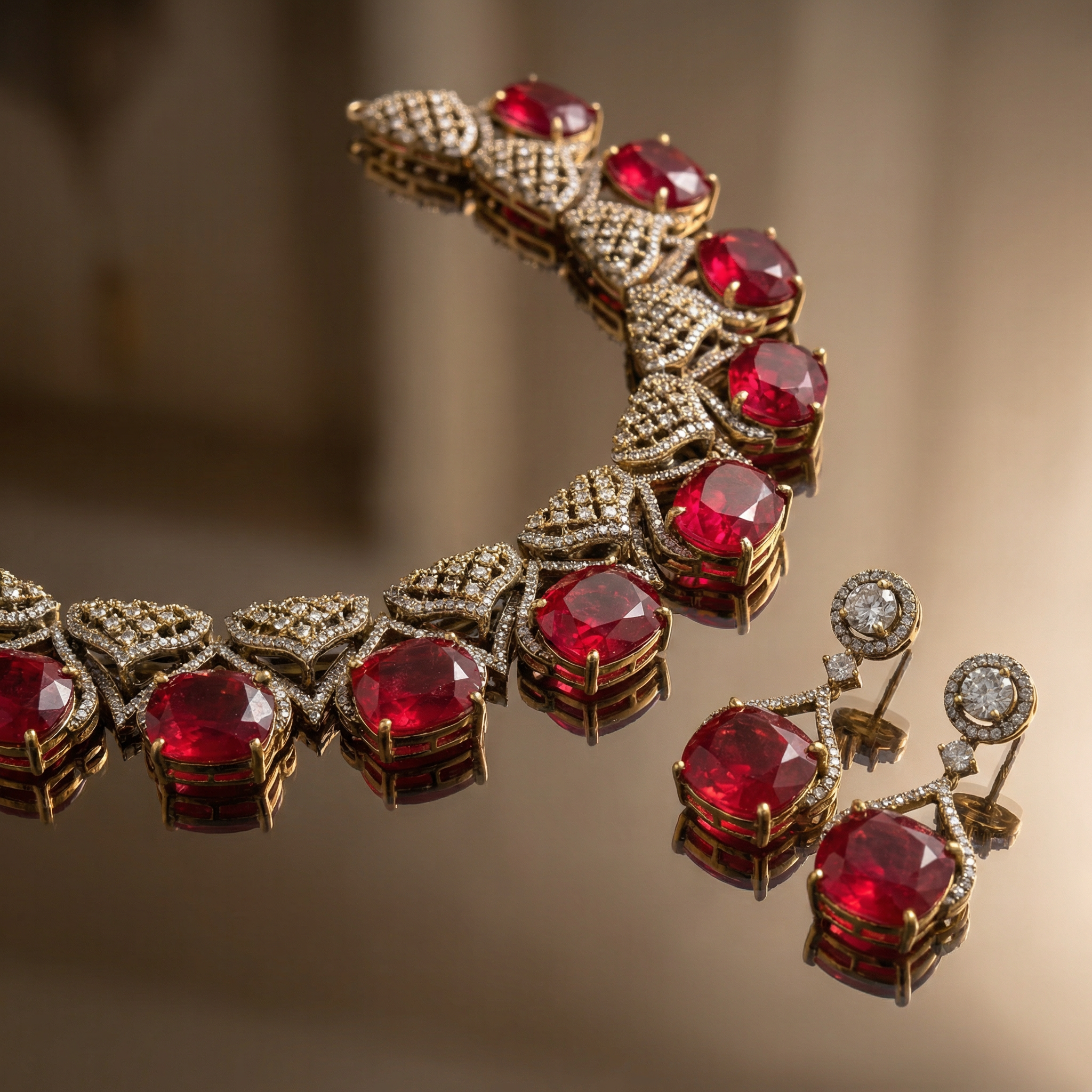 Ruby Grid Necklace Set