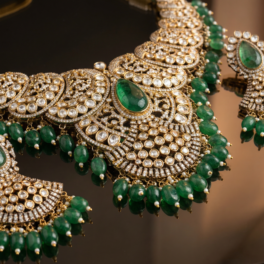Emerald Princess Necklace Set – artisan Indian jewelry by Ozel