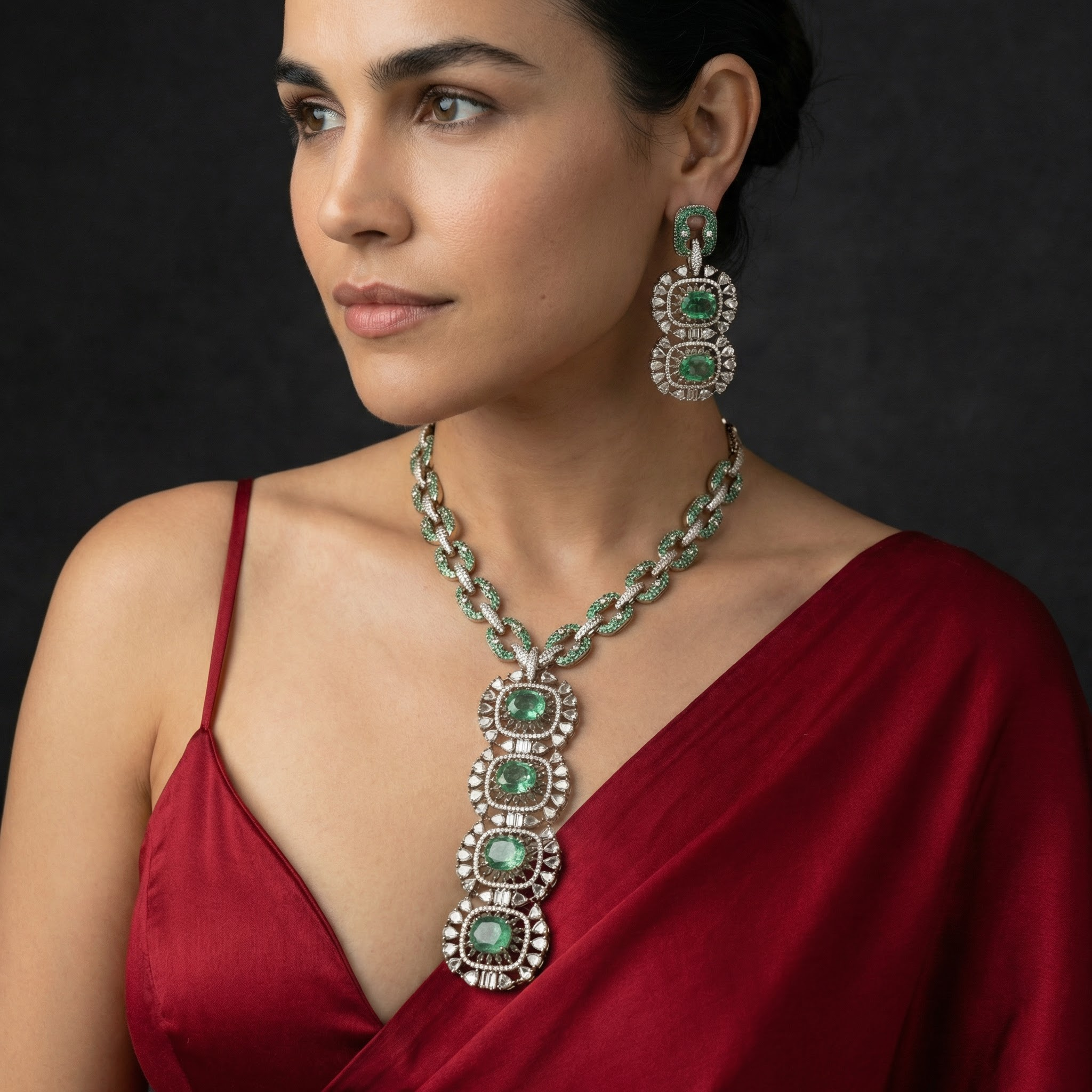 Zavian Emerald Diamond Link Statement Set