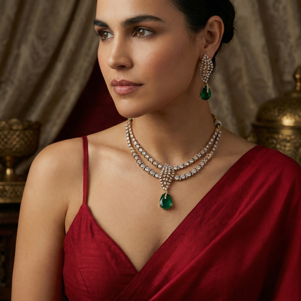 Noorina Pendant Necklace Set – delicate Indian necklace set by Ozel