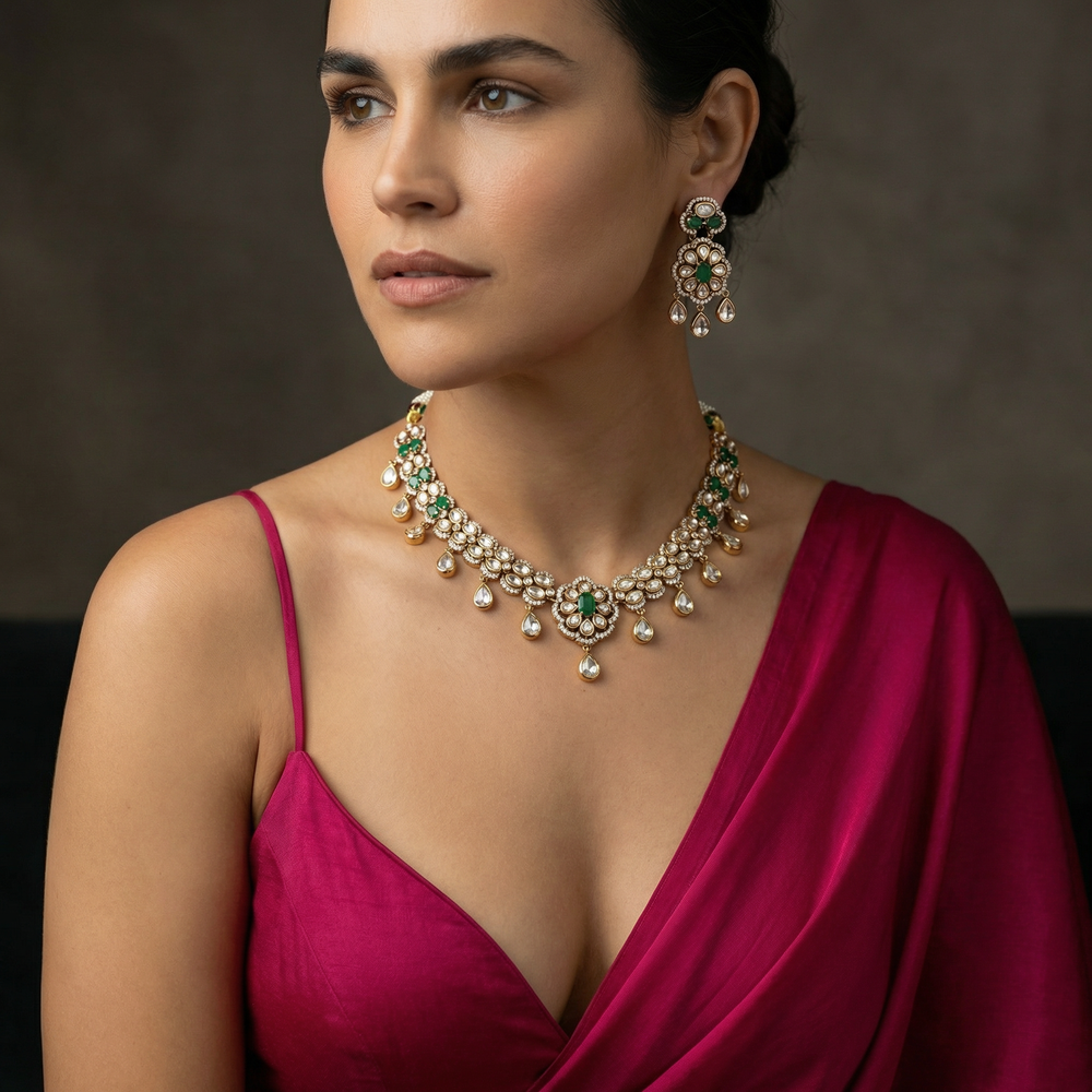 Soha Kundan Necklace Set – artisan Indian bridal jewelry by Ozel