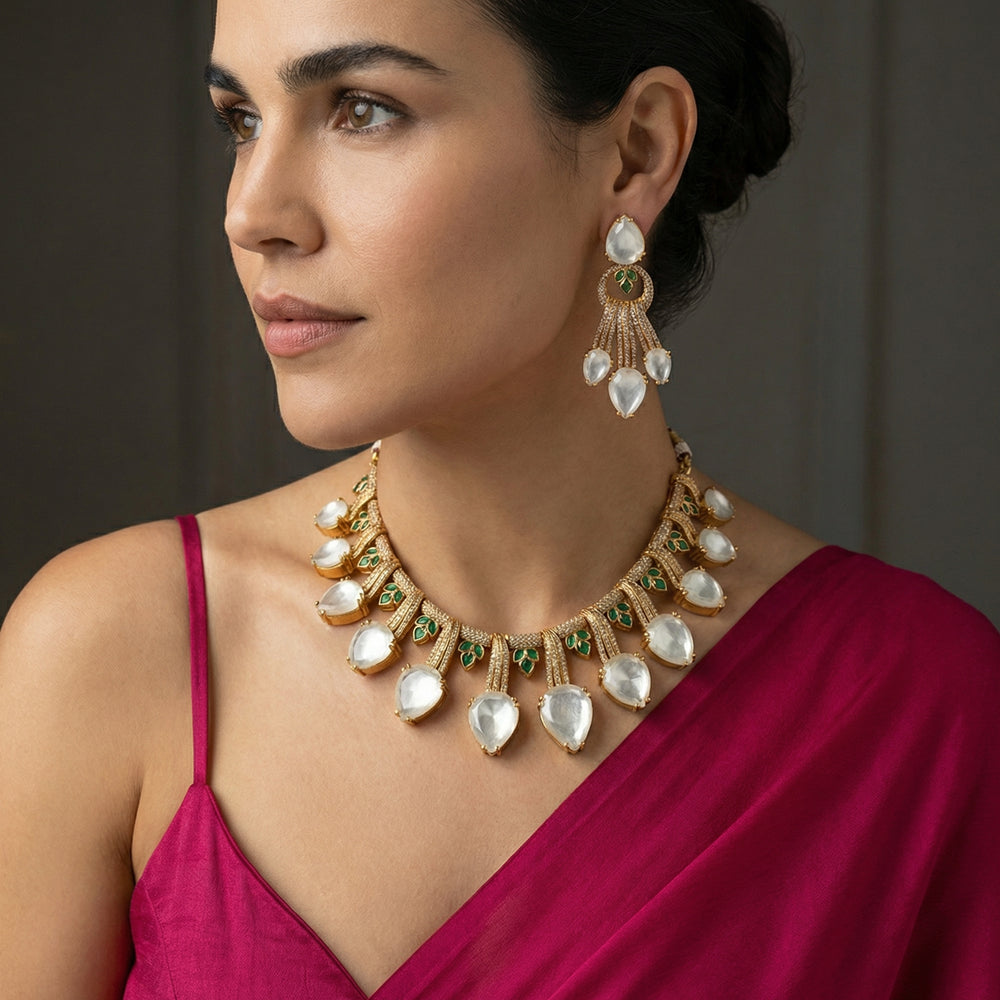 Ziva Drop Necklace Set MOP – handcrafted mother of pearl necklace by Ozel