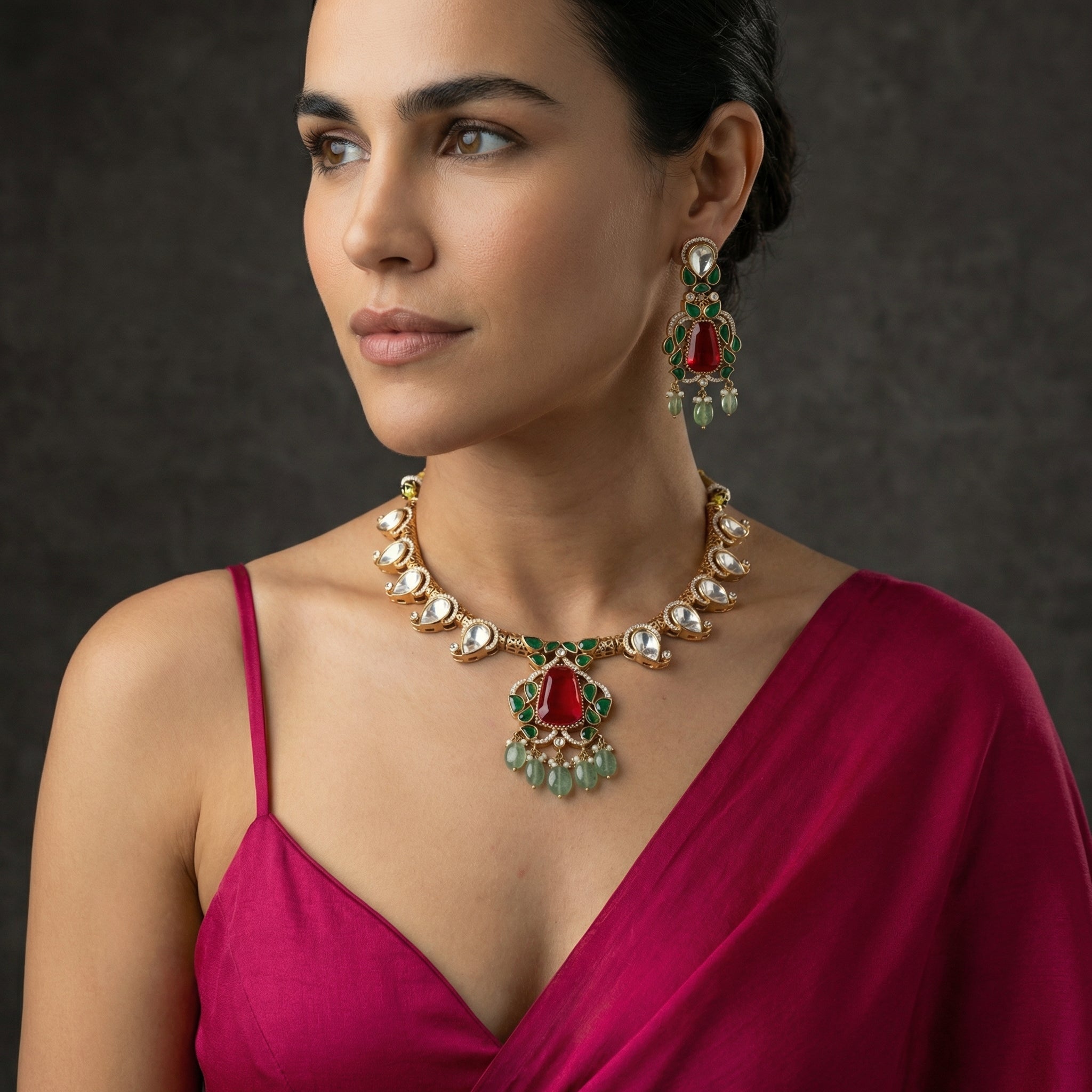 Aarna Paisley Necklace Set Ruby