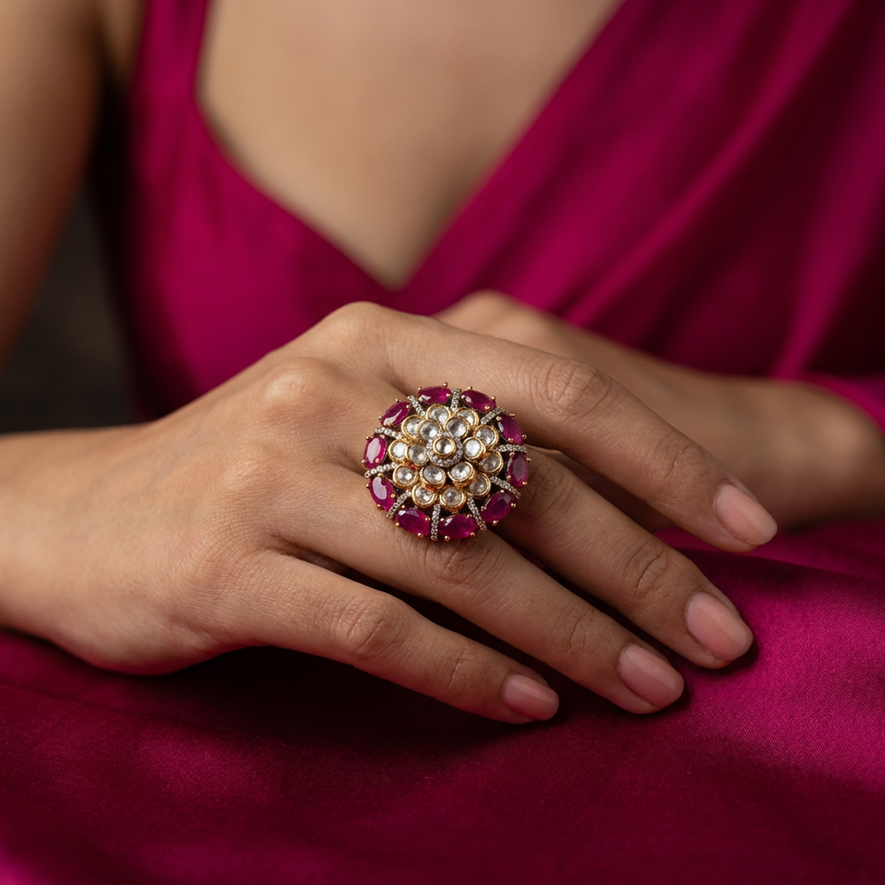 Gul Cocktail Ring – gemstone floral ring by Ozel