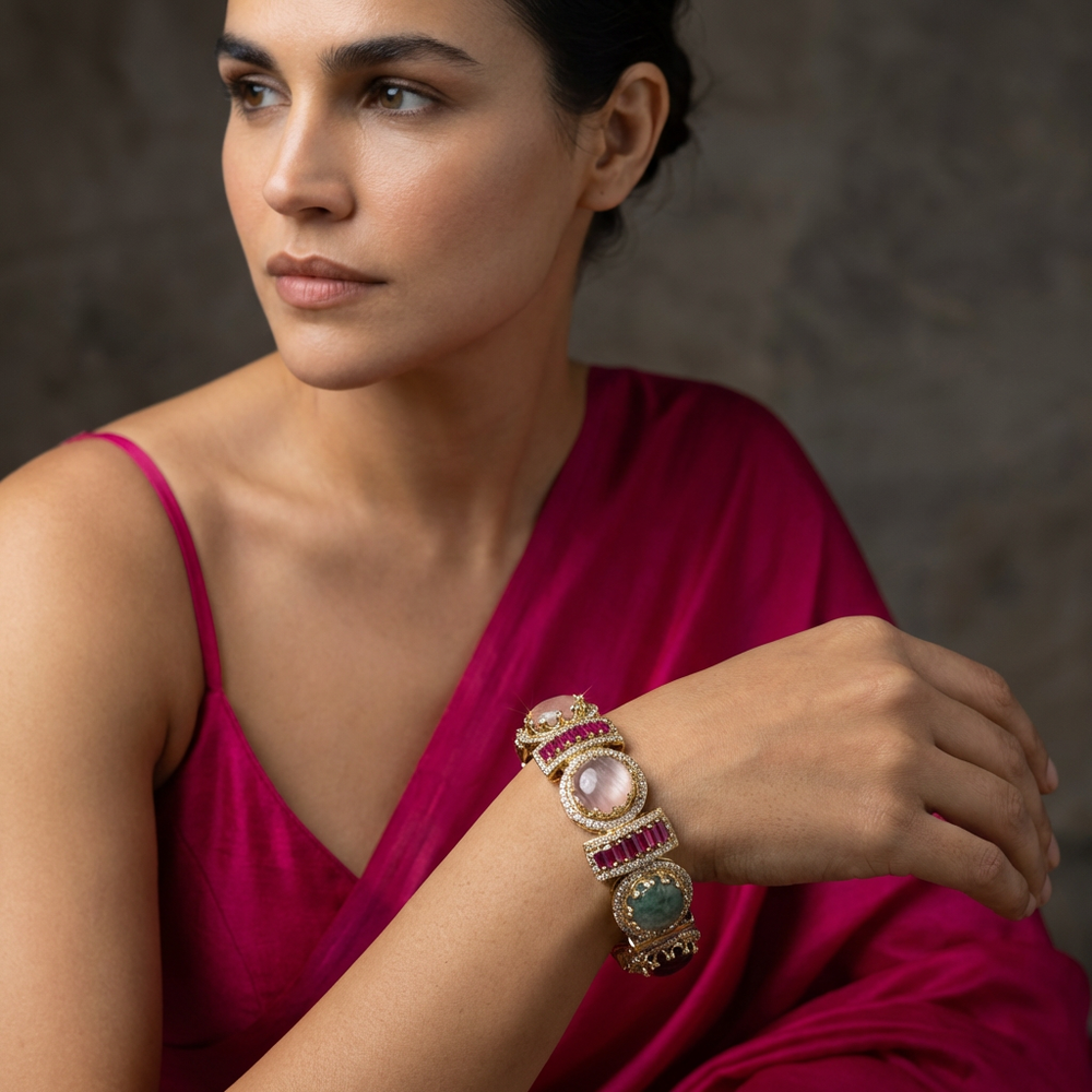 Srishti Multicolor Baguette Bangle – vibrant Indian jewelry by Ozel