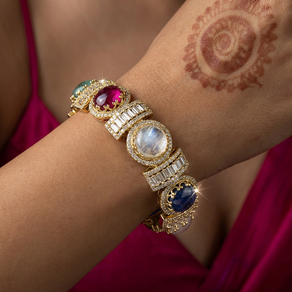 Srishti Multicolor Baguette Bangle – colorful baguette stone bangle by Ozel