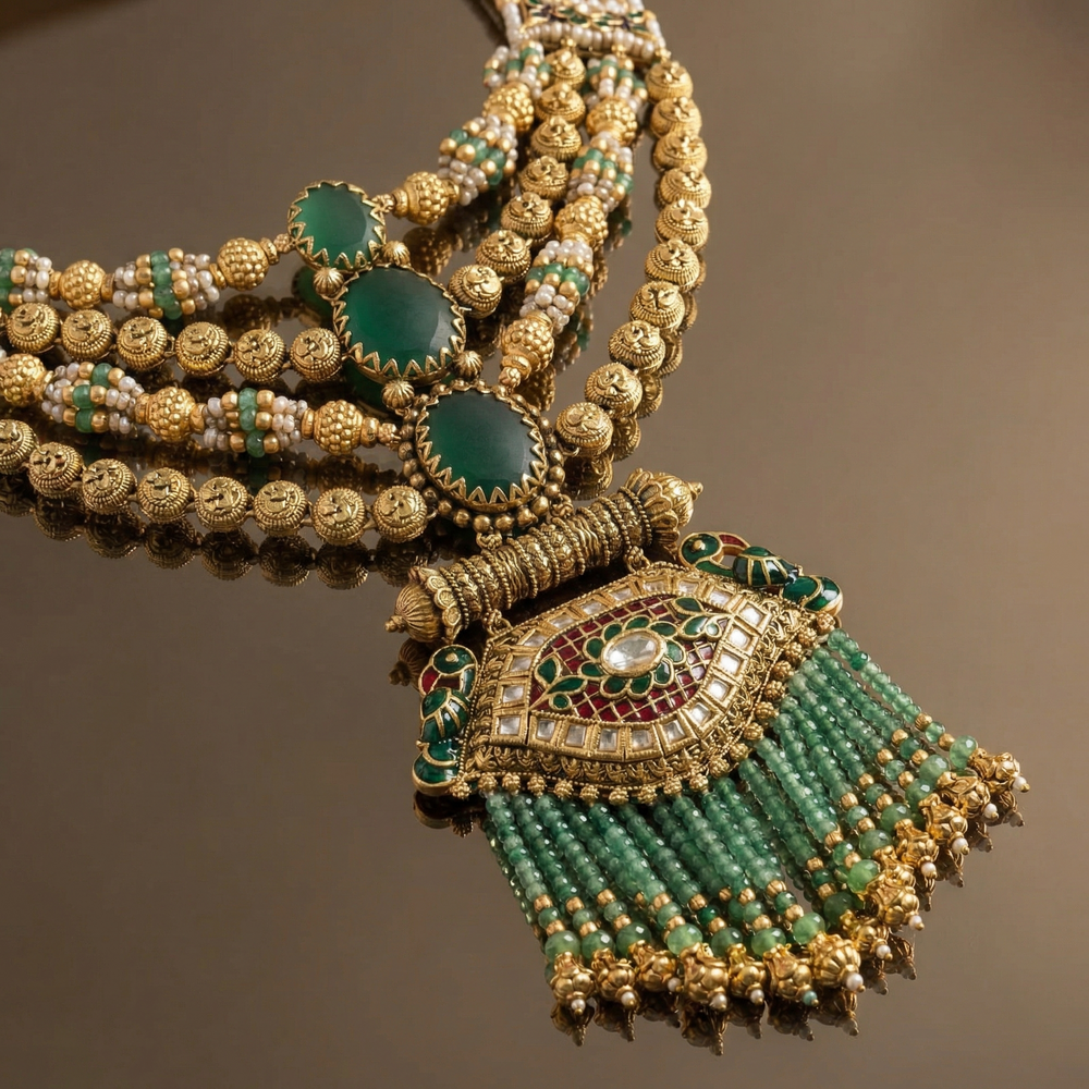 Heritage designer haar necklace in gold-tone kundan — traditional bridal jewellery by Ozel