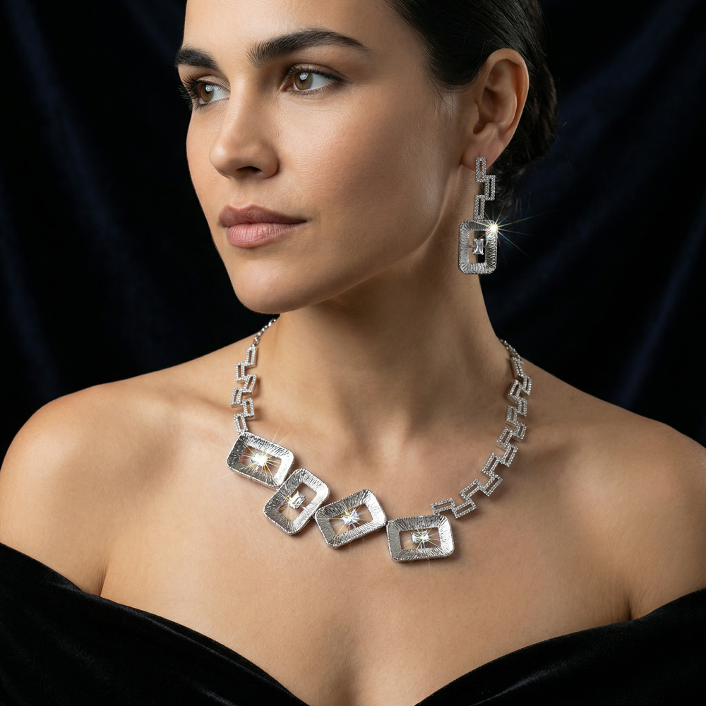 Deco Prism Diamond Link Set – artisan Indian jewelry by Ozel