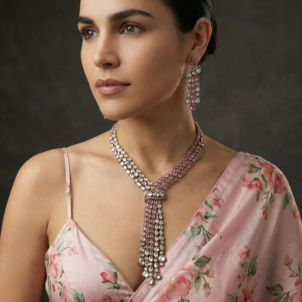 Iyla Pink Cascade Necklace Set – elegant cascade jewelry by Ozel